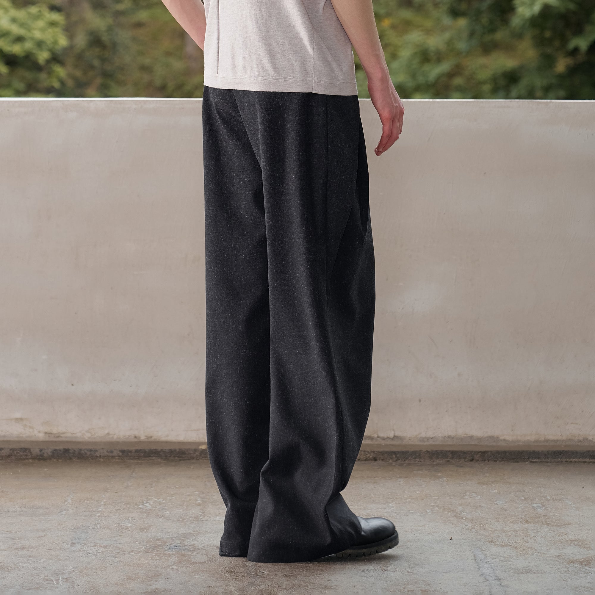 MOITIEDEPETALE Linen-Blend Wrap Belt Curved-Leg Trousers