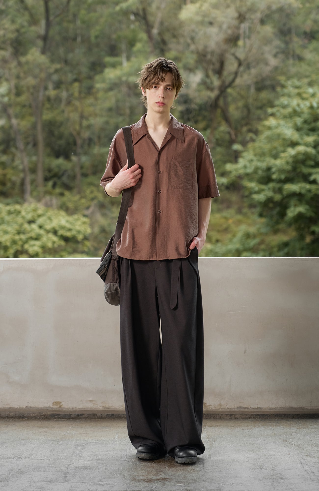 MOITIEDEPETALE Minimal Wrap Belt Curved-Leg Trousers