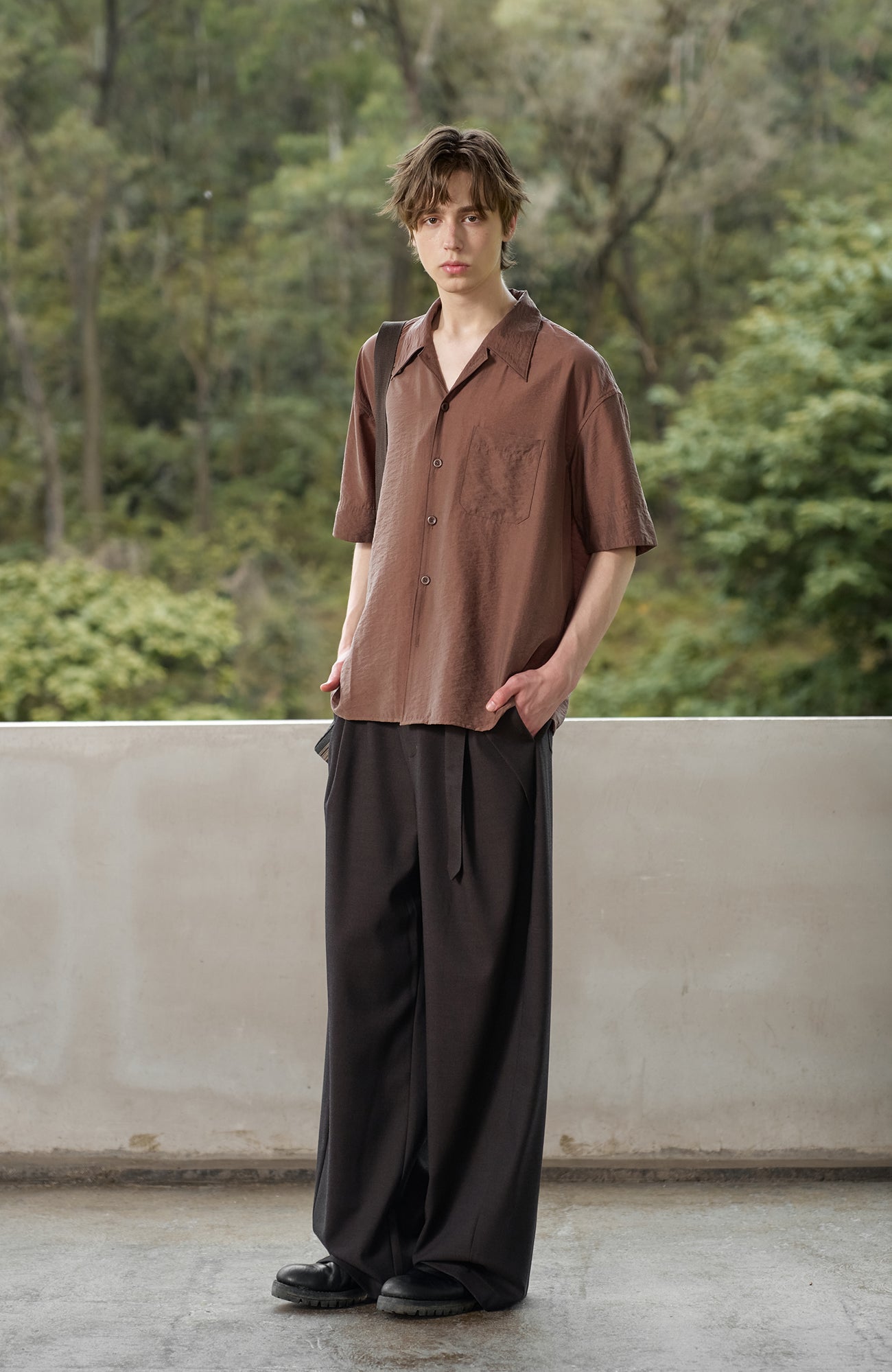 MOITIEDEPETALE Minimal Wrap Belt Curved-Leg Trousers