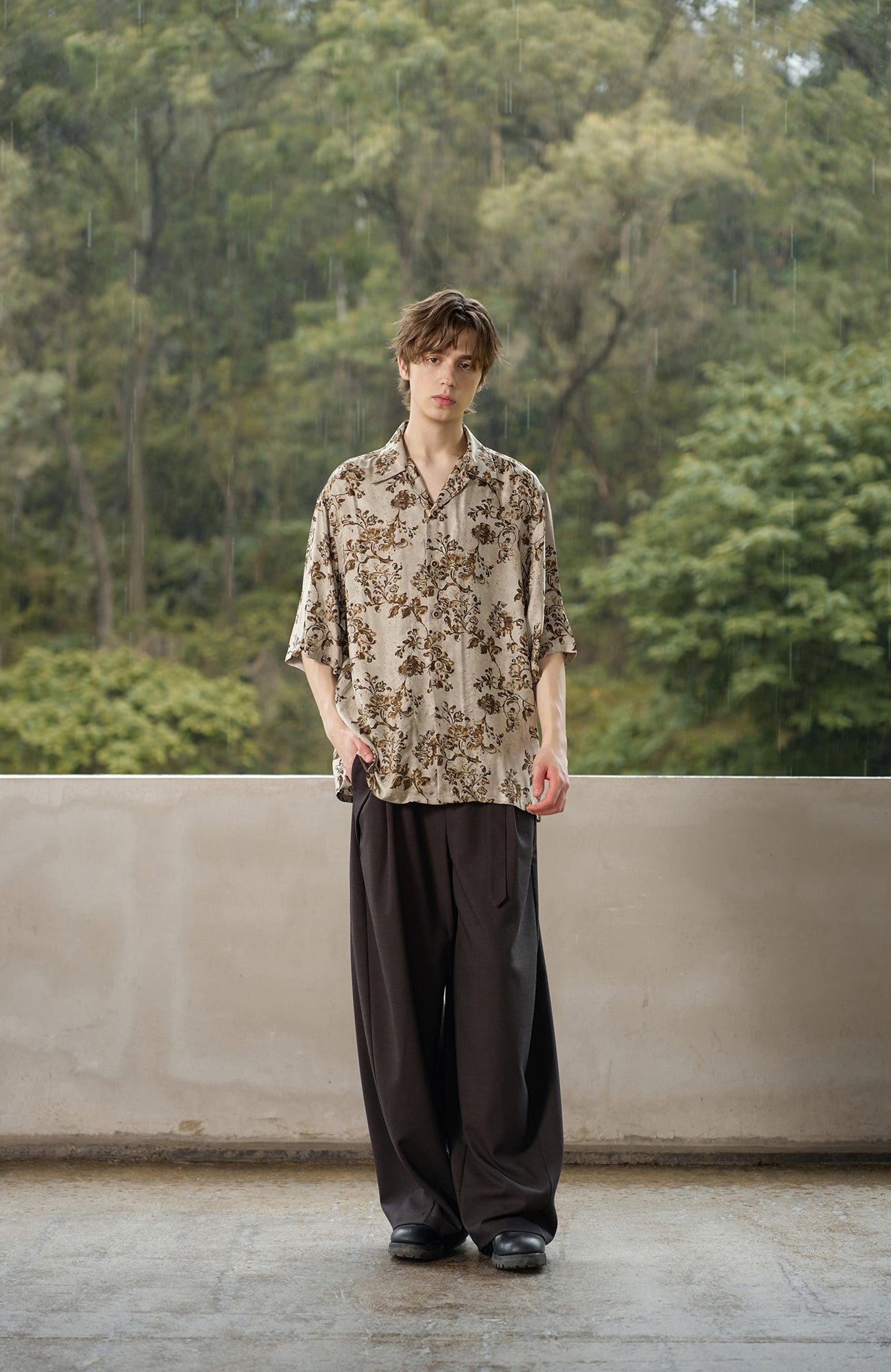 MOITIEDEPETALE Retro Floral Cupro-Blend Half Shirt