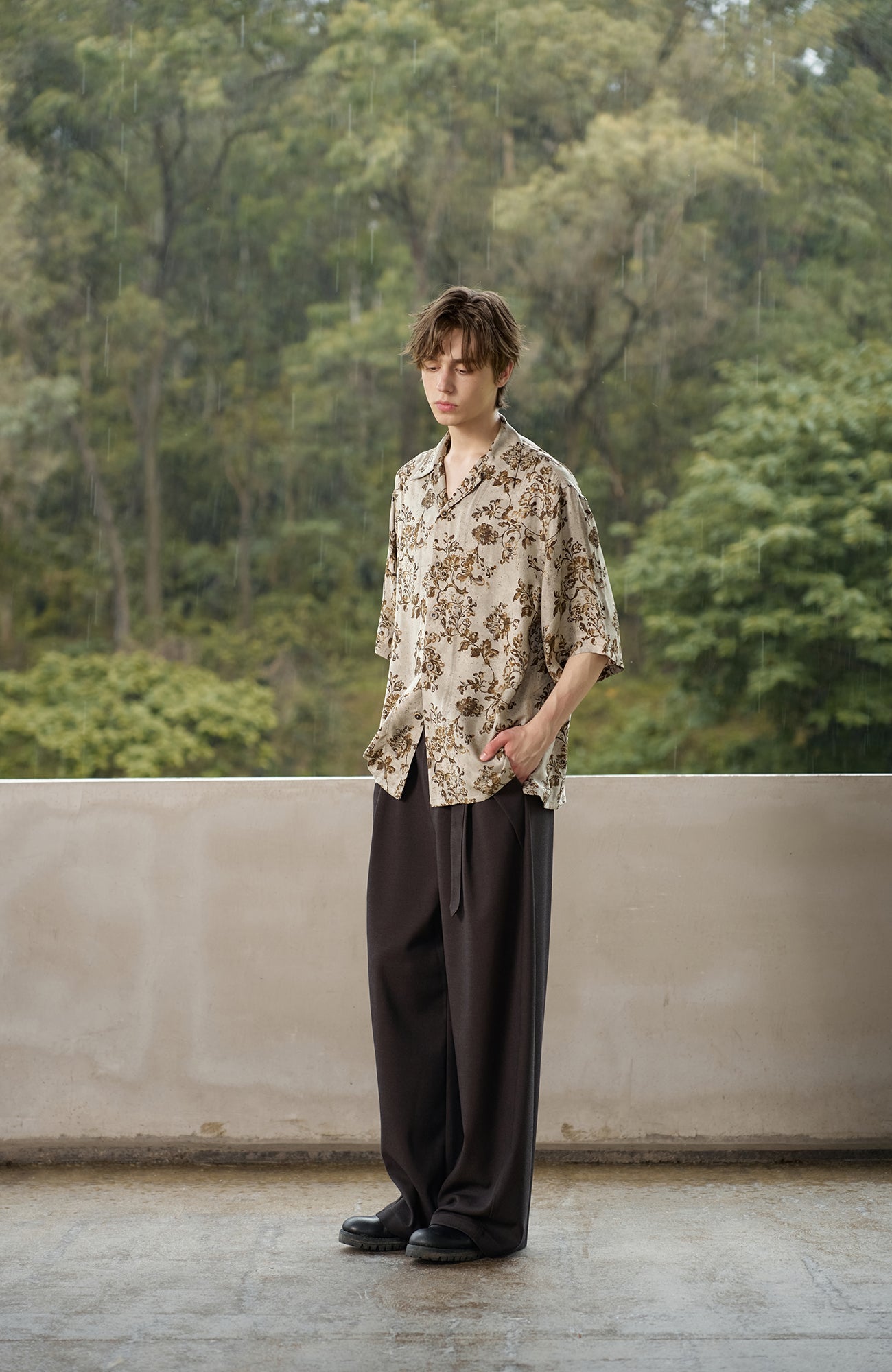 MOITIEDEPETALE Retro Floral Cupro-Blend Half Shirt