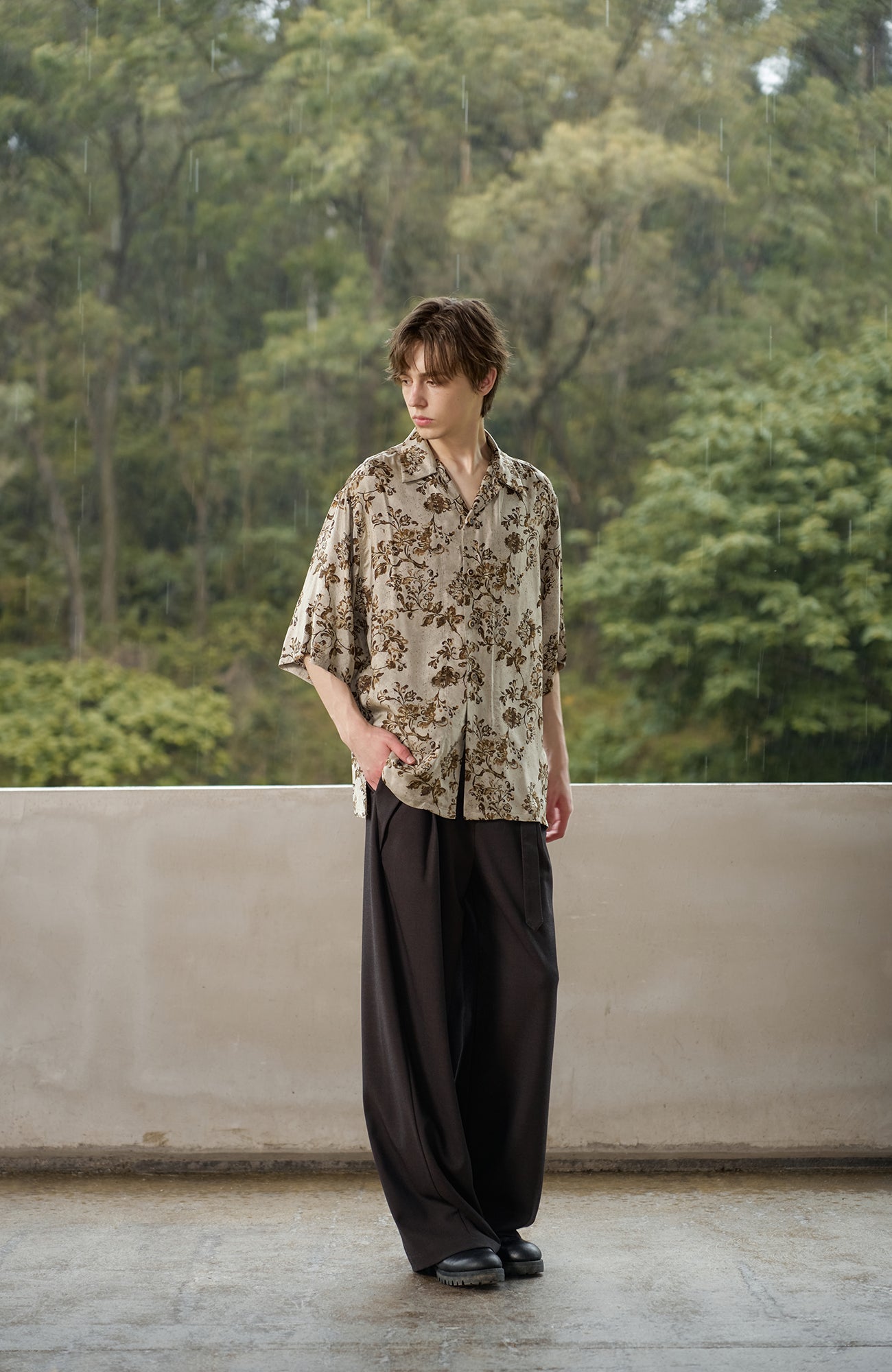 MOITIEDEPETALE Retro Floral Cupro-Blend Half Shirt