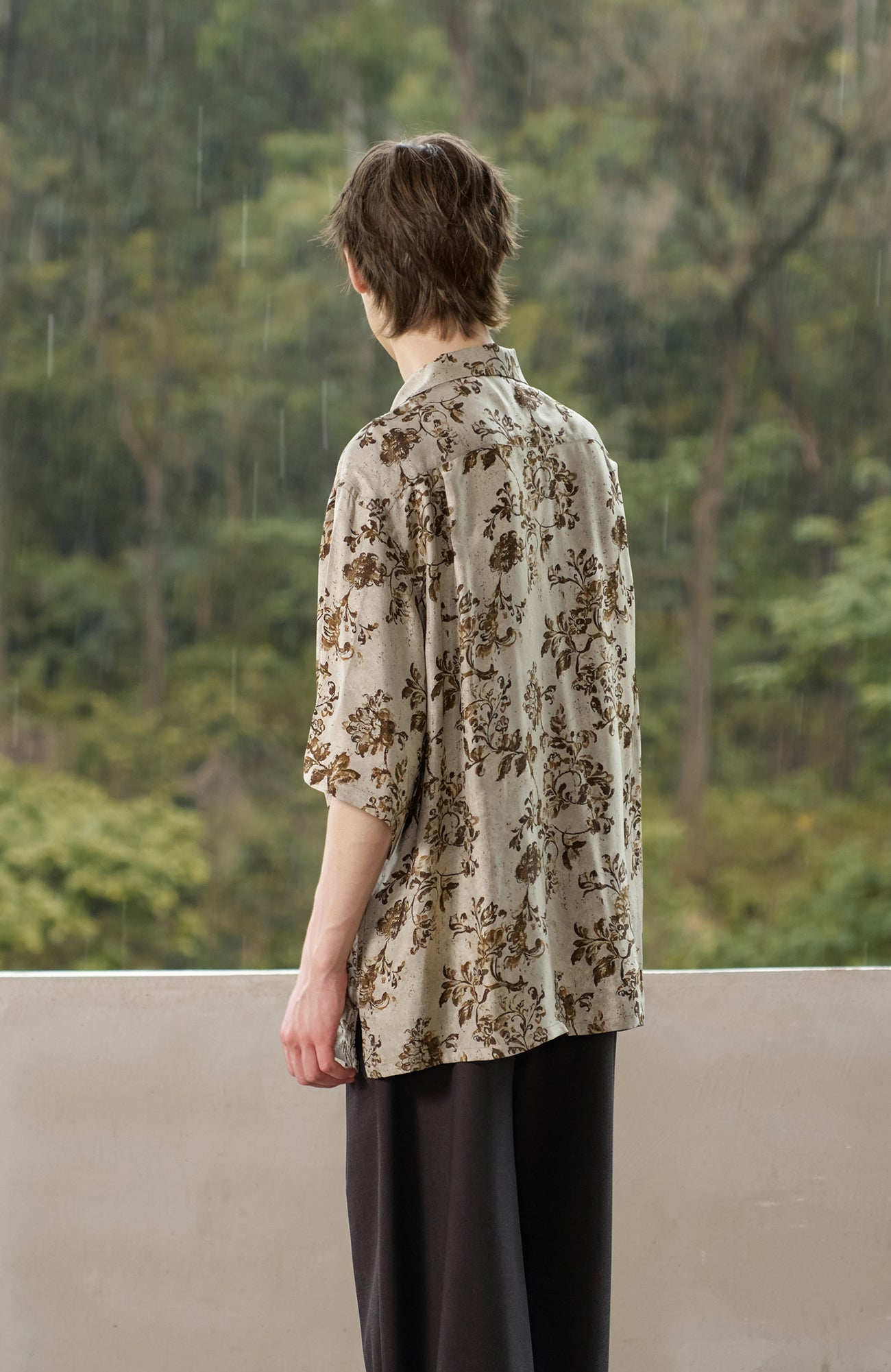 MOITIEDEPETALE Retro Floral Cupro-Blend Half Shirt