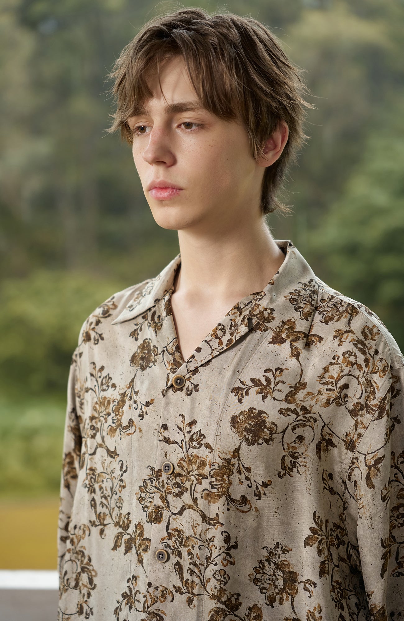 MOITIEDEPETALE Retro Floral Cupro-Blend Half Shirt