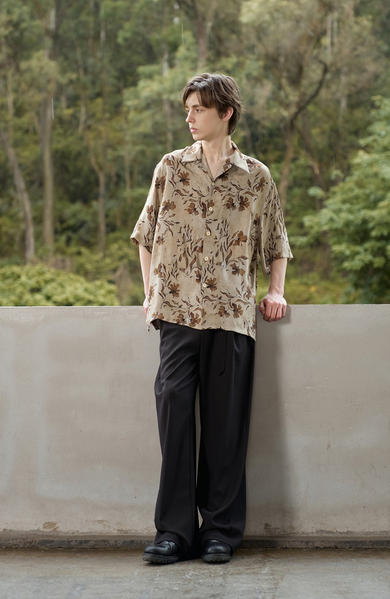 MOITIEDEPETALE Retro Botanical Cupro-Blend Half Shirt
