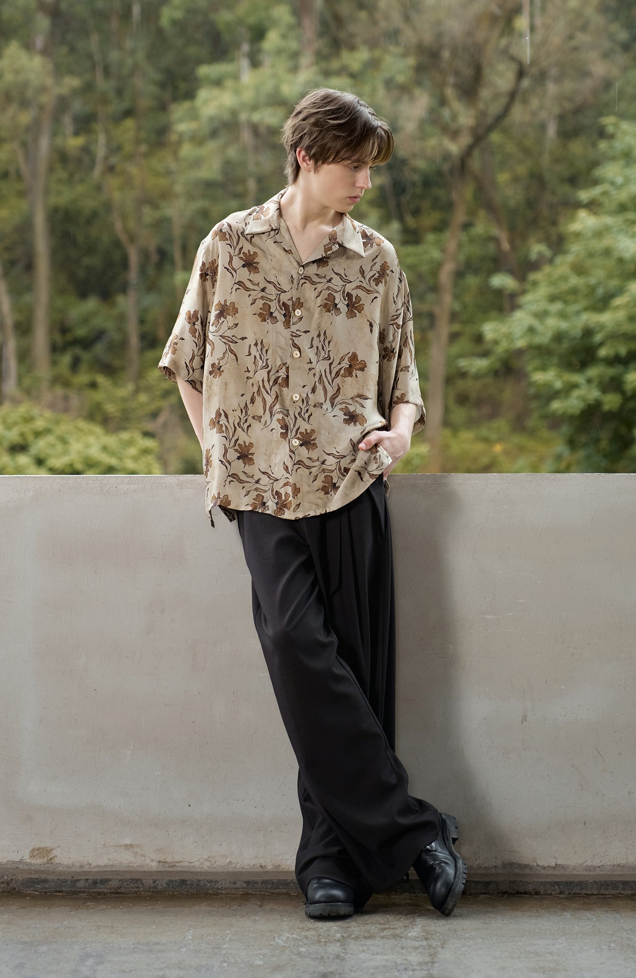 MOITIEDEPETALE Retro Botanical Cupro-Blend Half Shirt