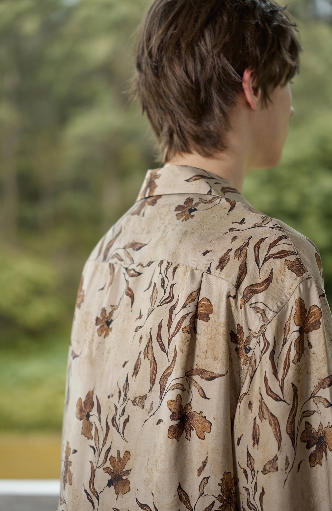 MOITIEDEPETALE Retro Botanical Cupro-Blend Half Shirt