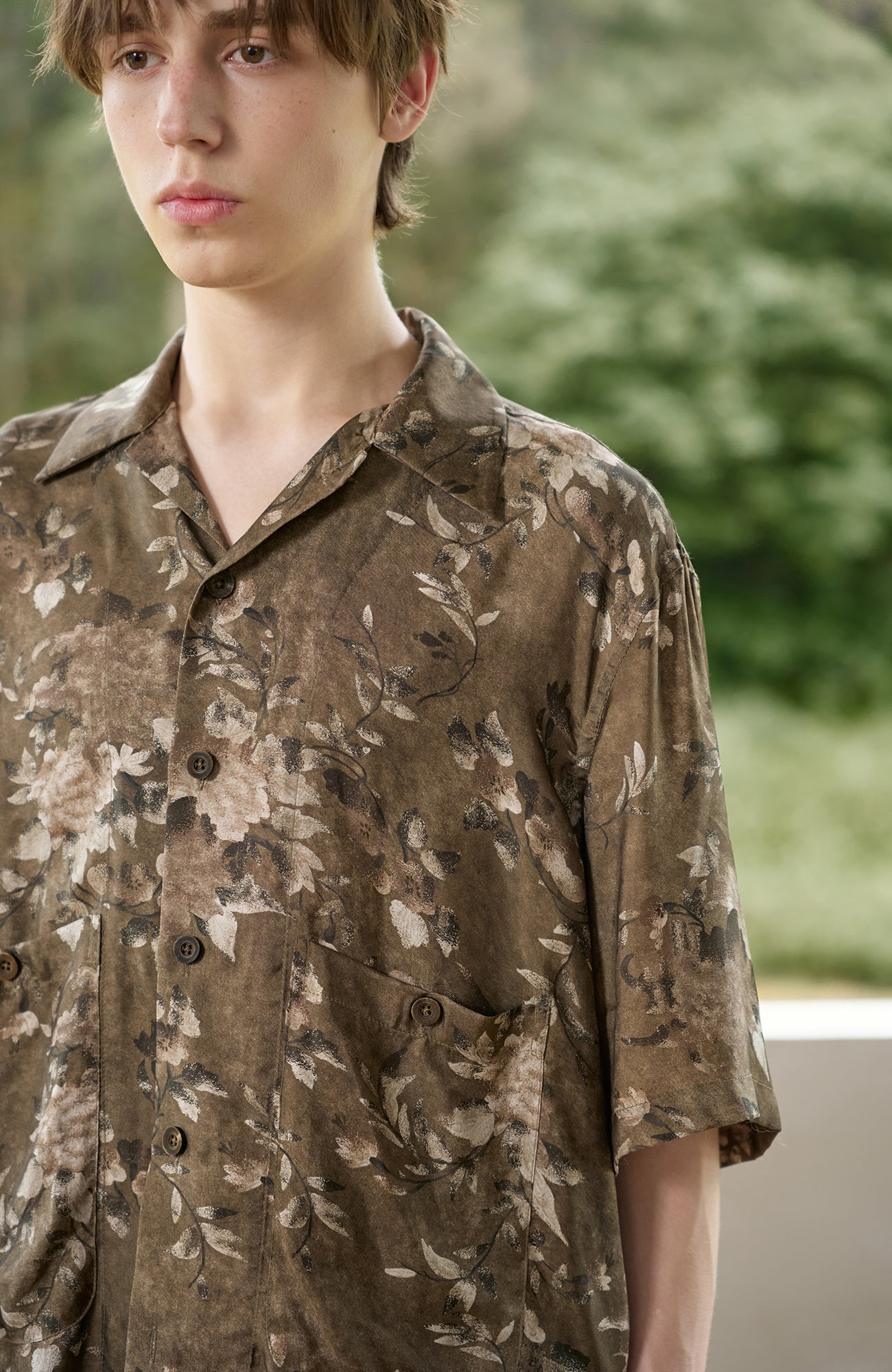 MOITIEDEPETALE Retro Vine Cupro-Blend Half Shirt