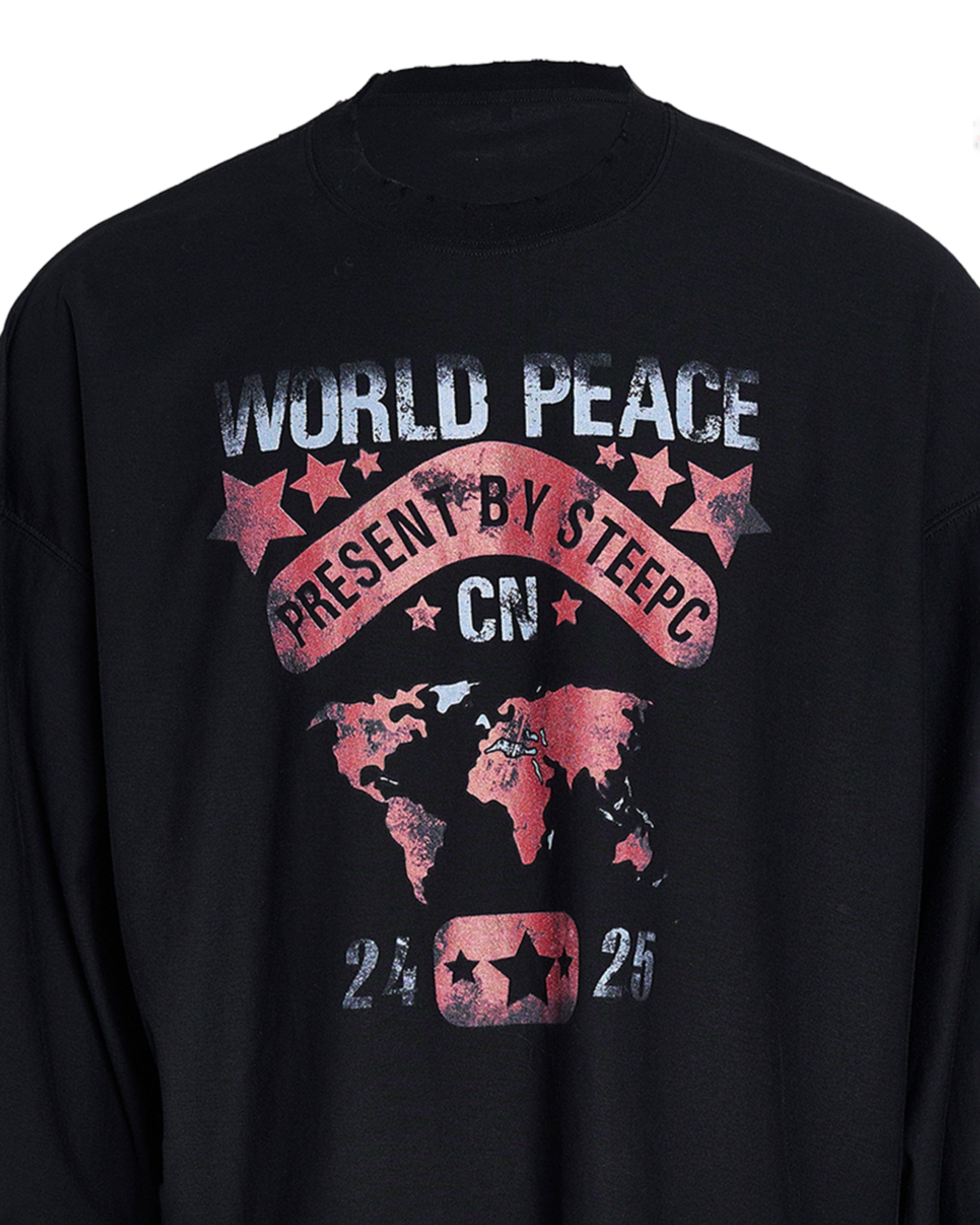 STEEPC Retro World Peace Frayed Long-Sleeve Tee