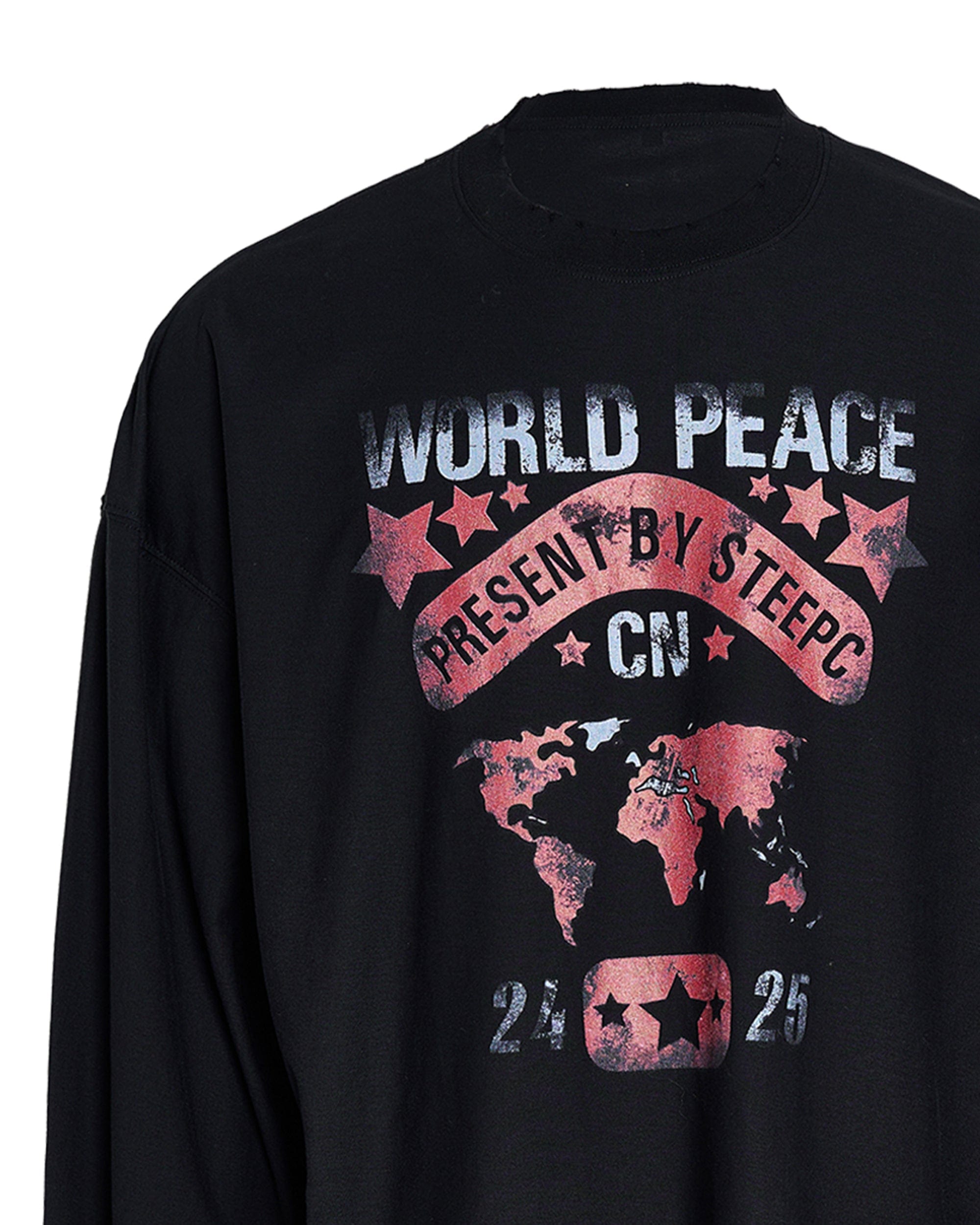 STEEPC Retro World Peace Frayed Long-Sleeve Tee