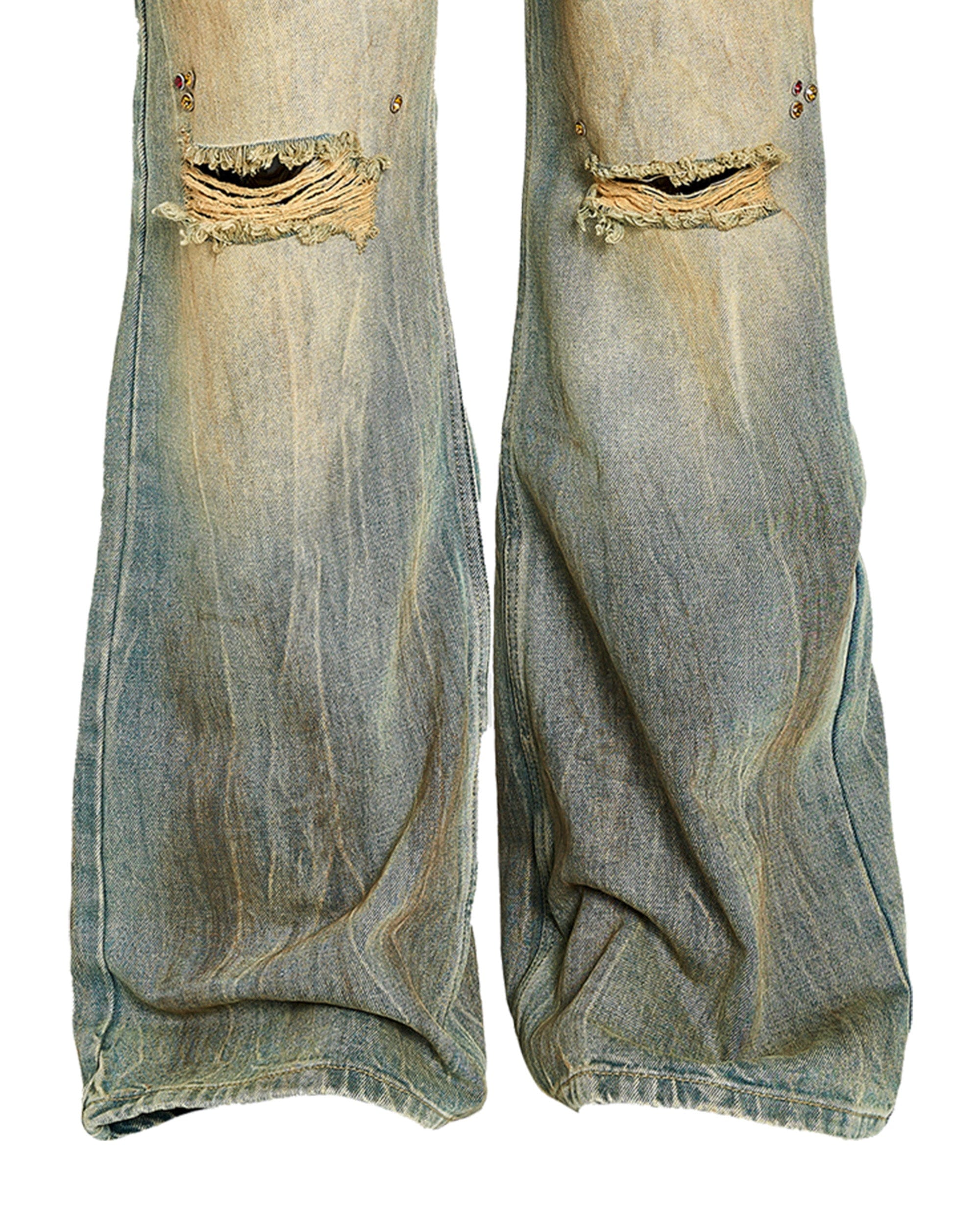 STEEPC Acid-Washed Ripped Flare Jeans