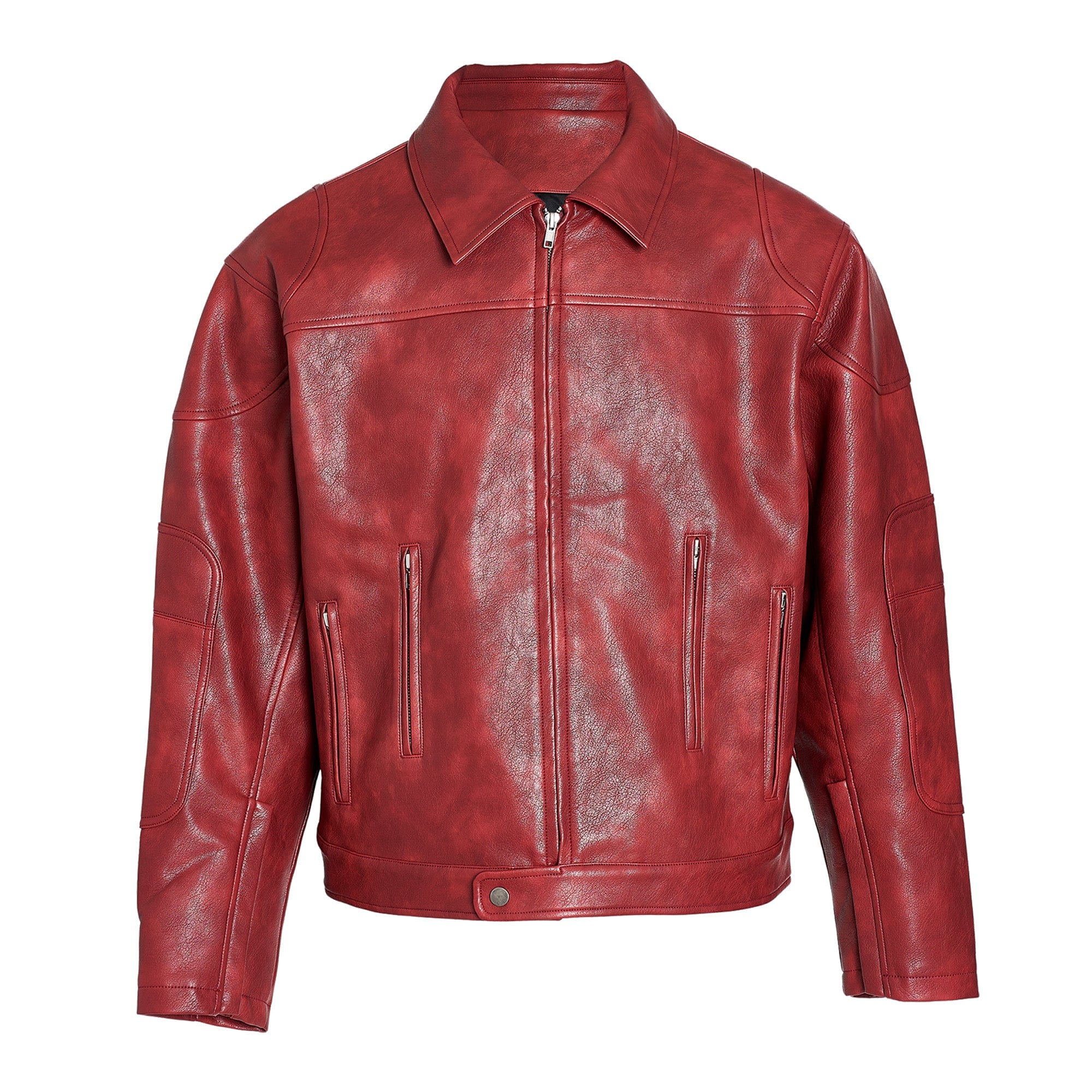 STEEPC Faux Leather Spliced Jacket Red