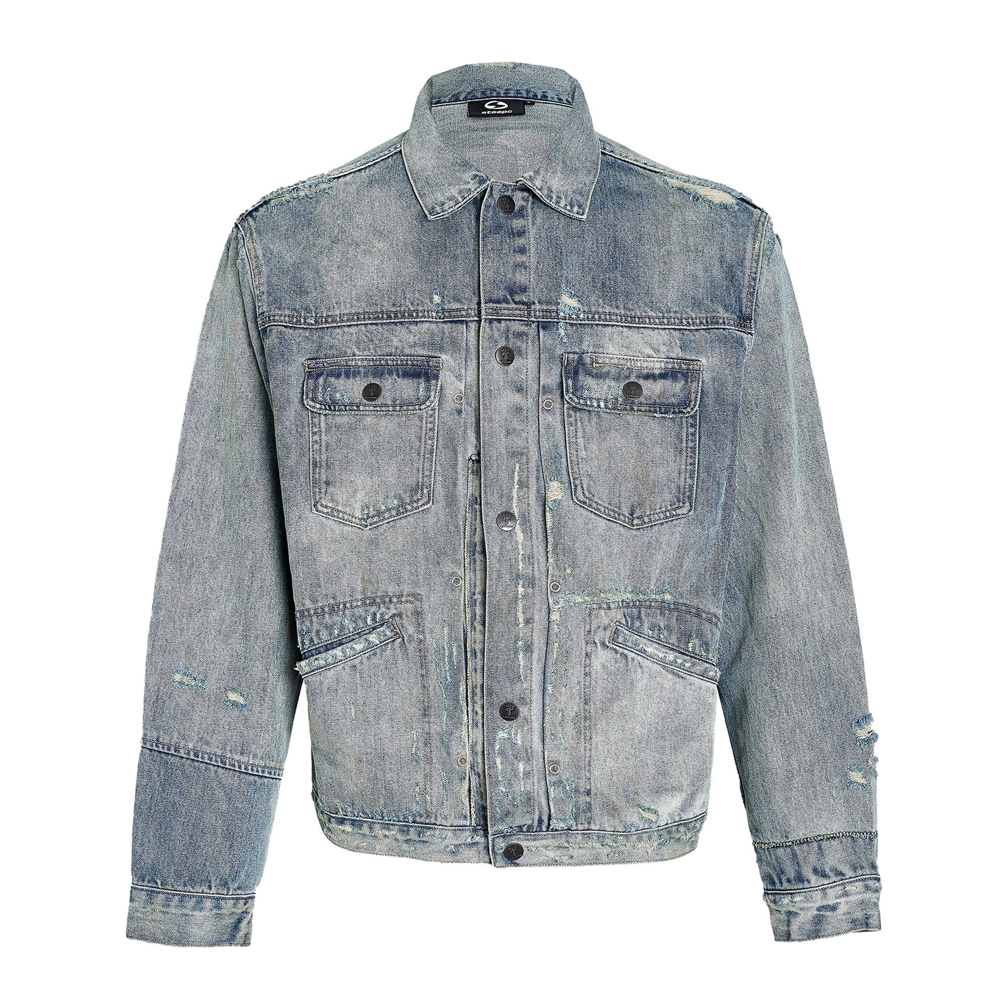 STEEPC Washed Multi Pockets Distressed Denim Jacket