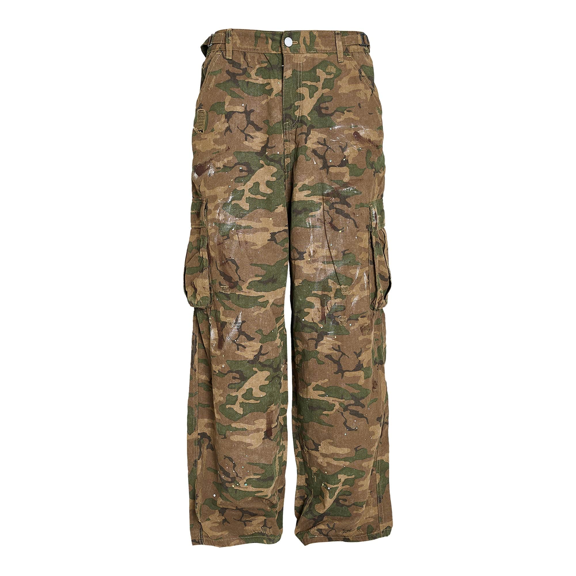 STEEPC Ink-Splashed Camo Cargo Pants Green