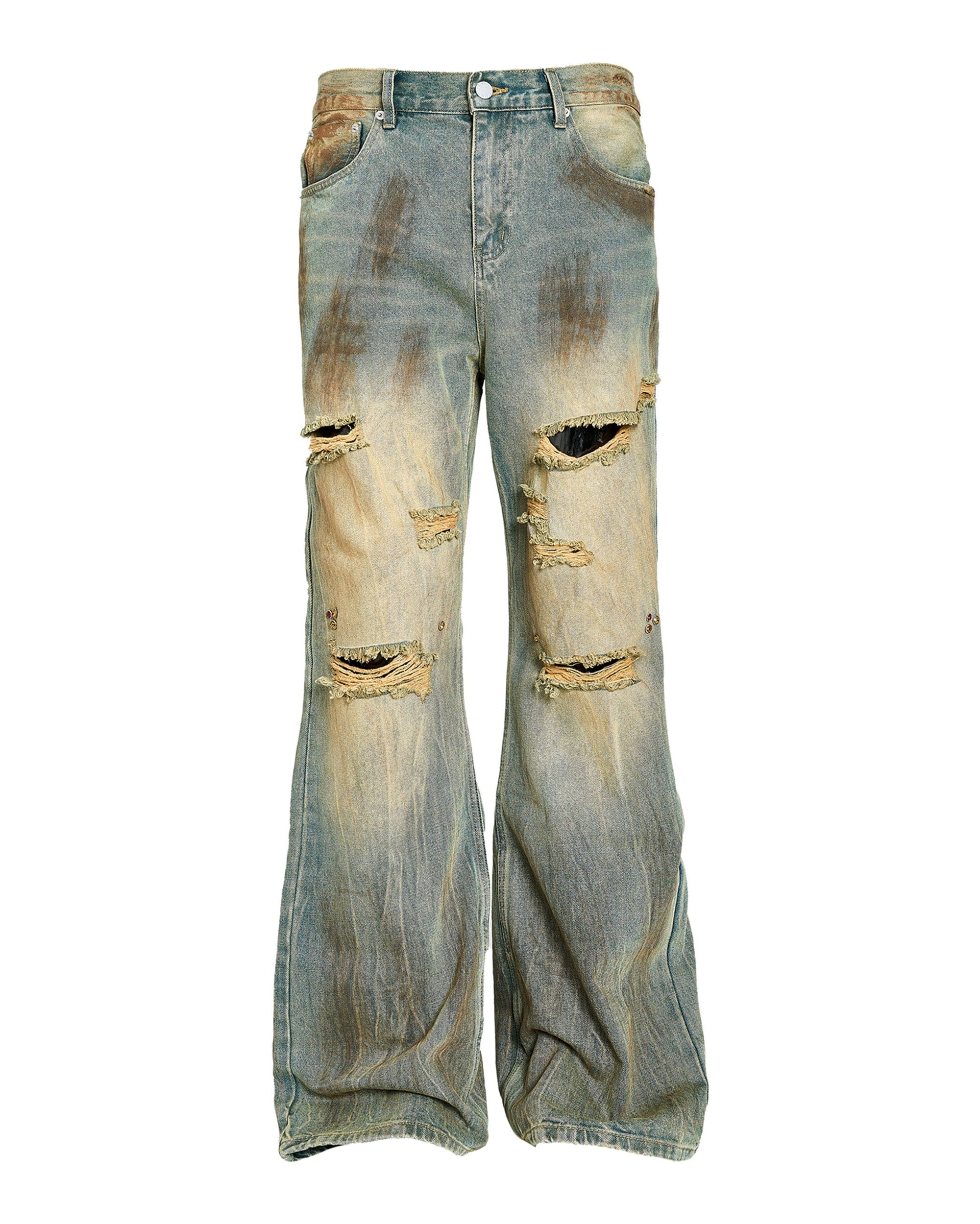 STEEPC Acid-Washed Ripped Flare Jeans