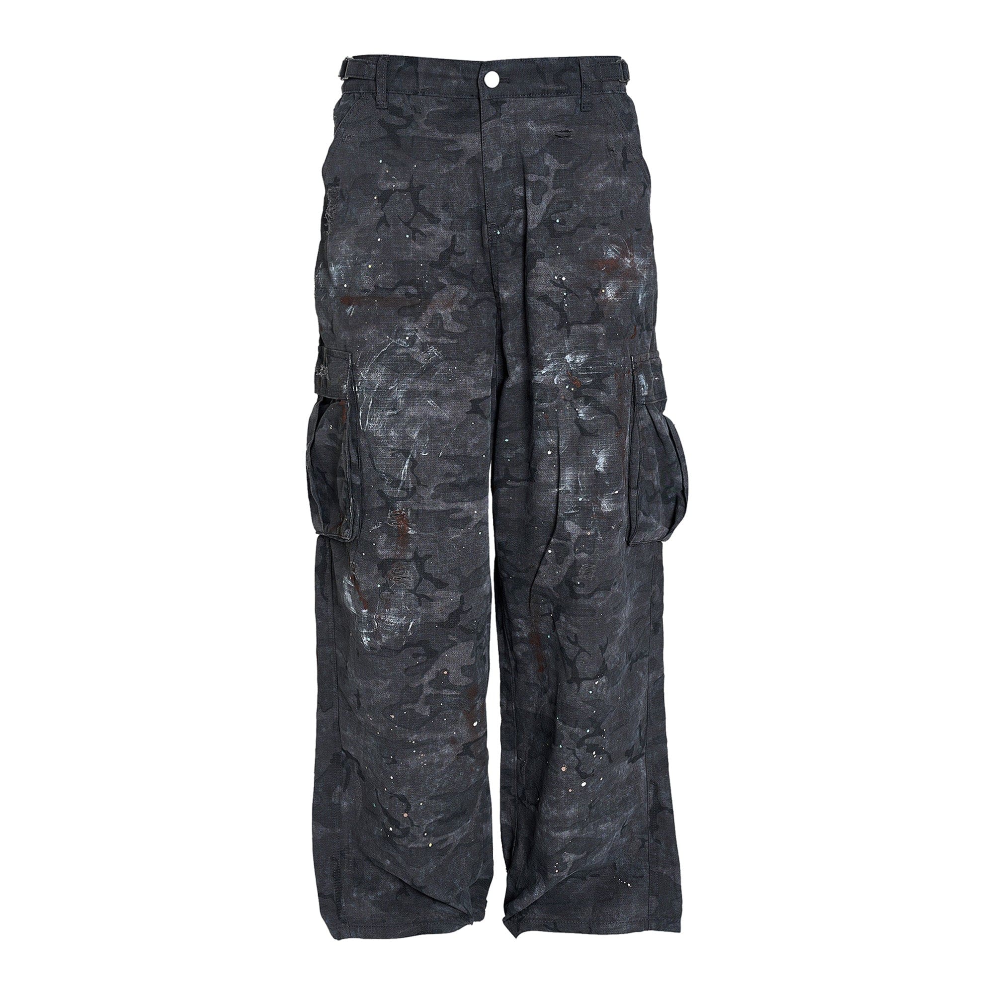 STEEPC Ink-Splashed Camo Cargo Pants Black