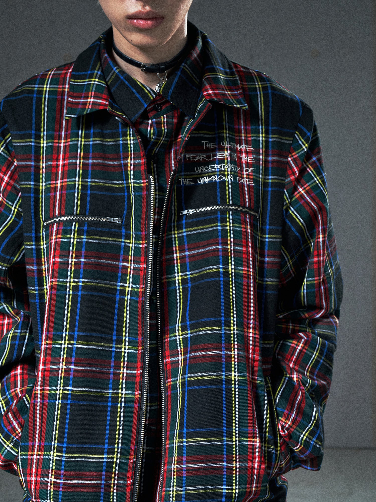 VENTUREK Punk Frayed Plaid Embroidered Jacket