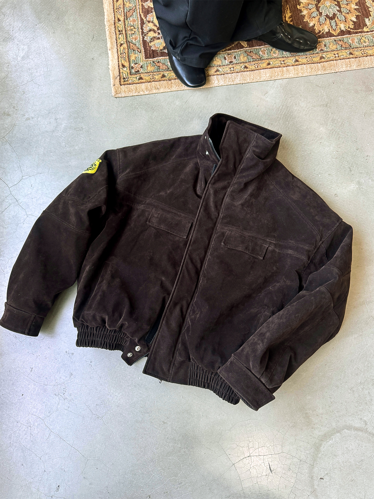 TRECLUB Faux Suede Utility Bomber Jacket