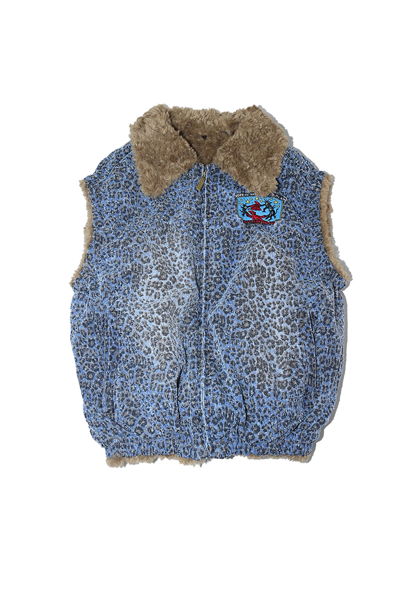 TRECLUB Faux-Fur Collar Leopard Quilted Vest