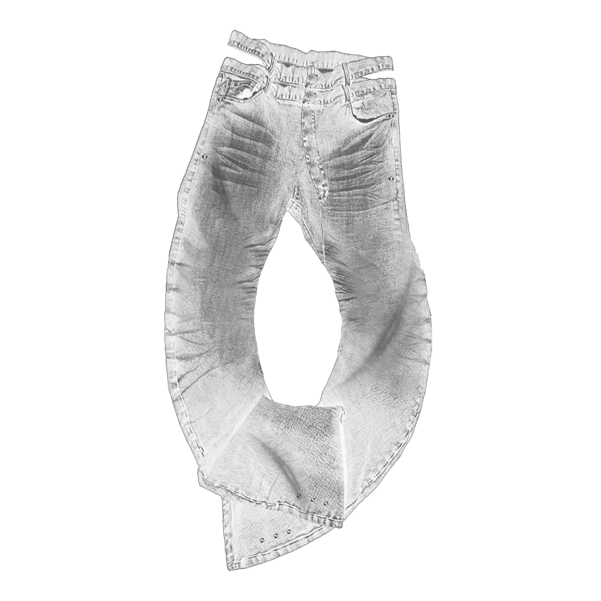 PAIKI Sword Slash Washed Curved Jeans