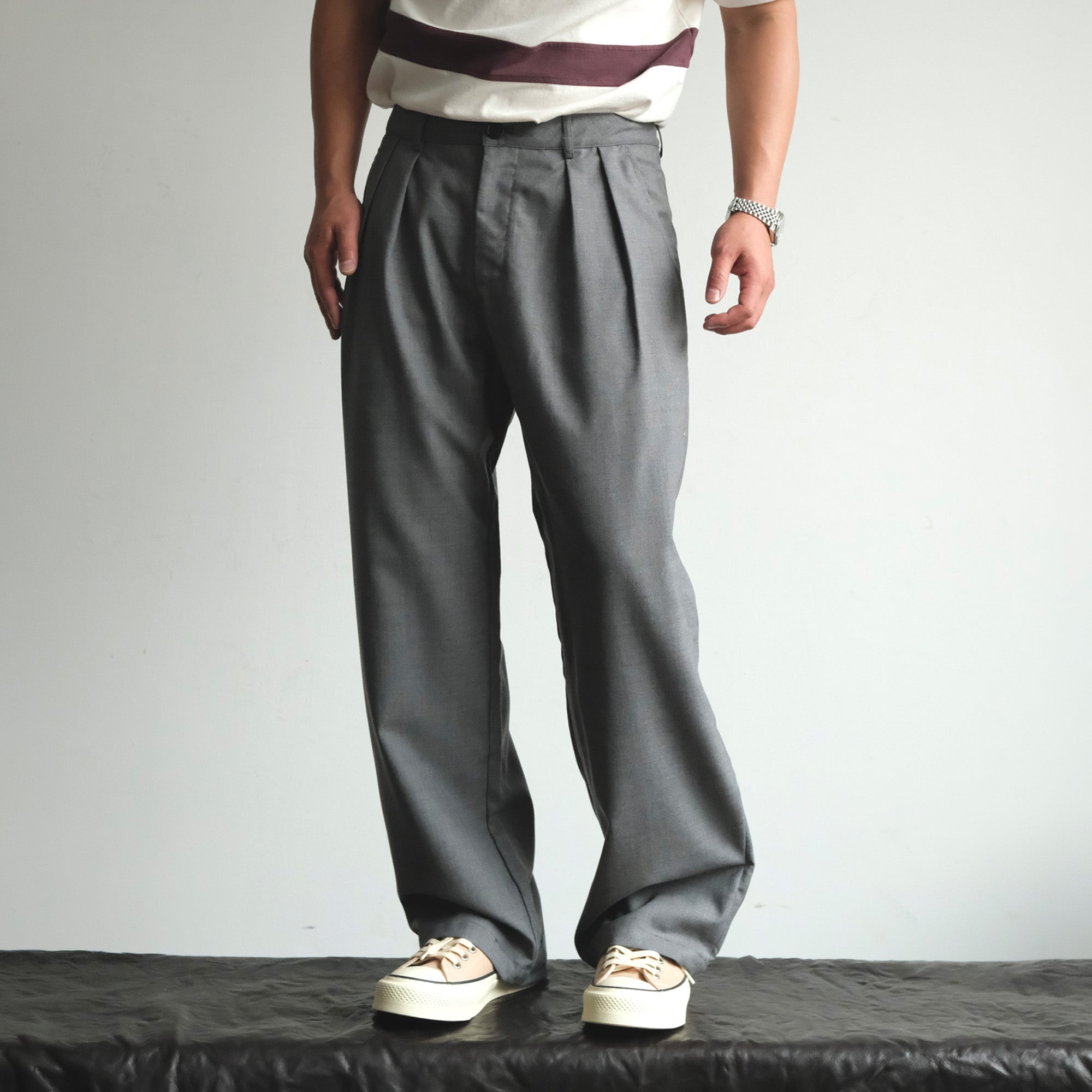 NEIGBORL Wool Double-Pleated Straight-Leg Trousers, premium urban and streetwear designers apparel on PROJECTISR.com, NEIGBORL