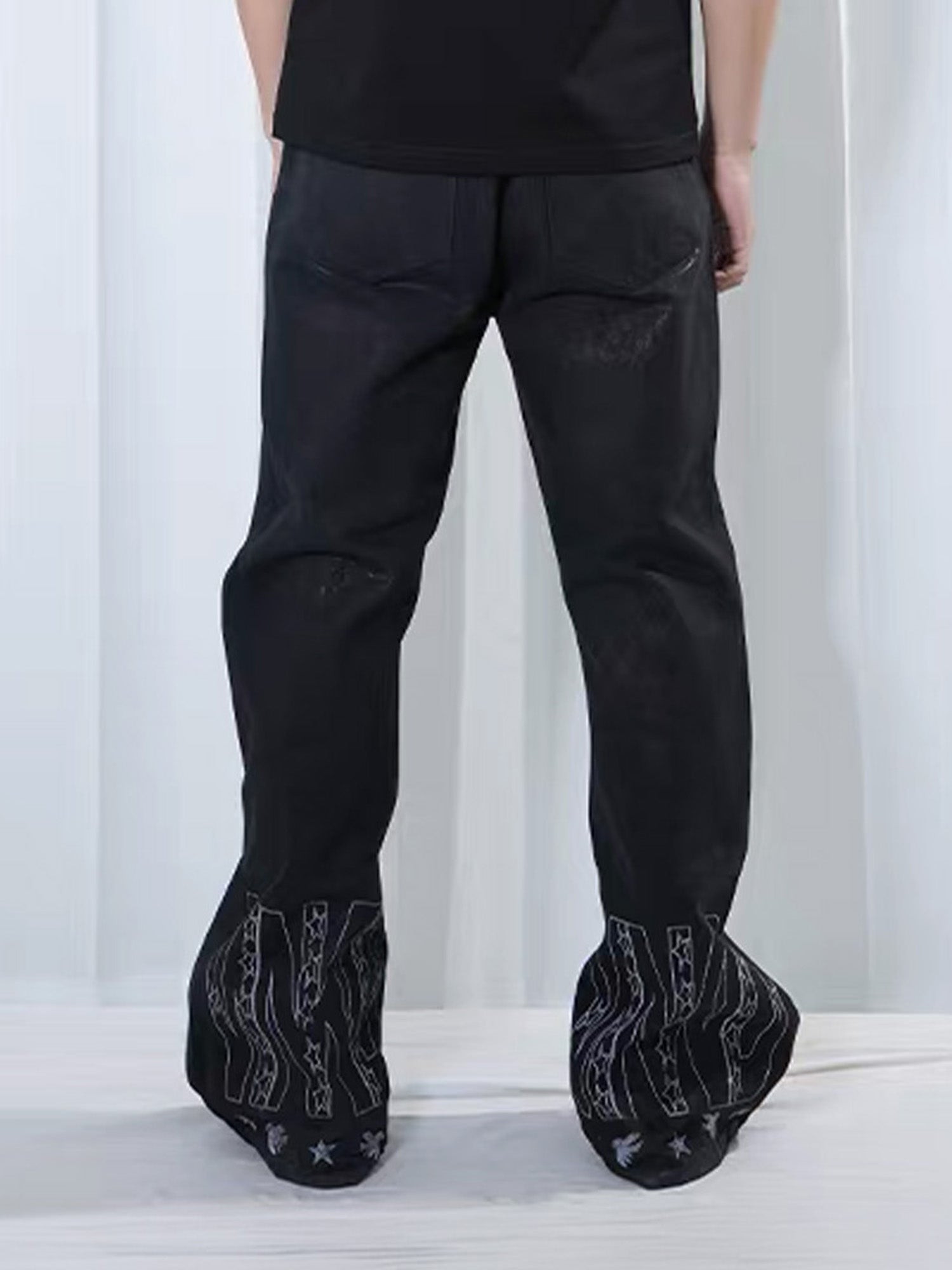 VINKID Star Graphic Crackle Waxed Jeans, premium urban and streetwear designers apparel on PROJECTISR.com, VINKID