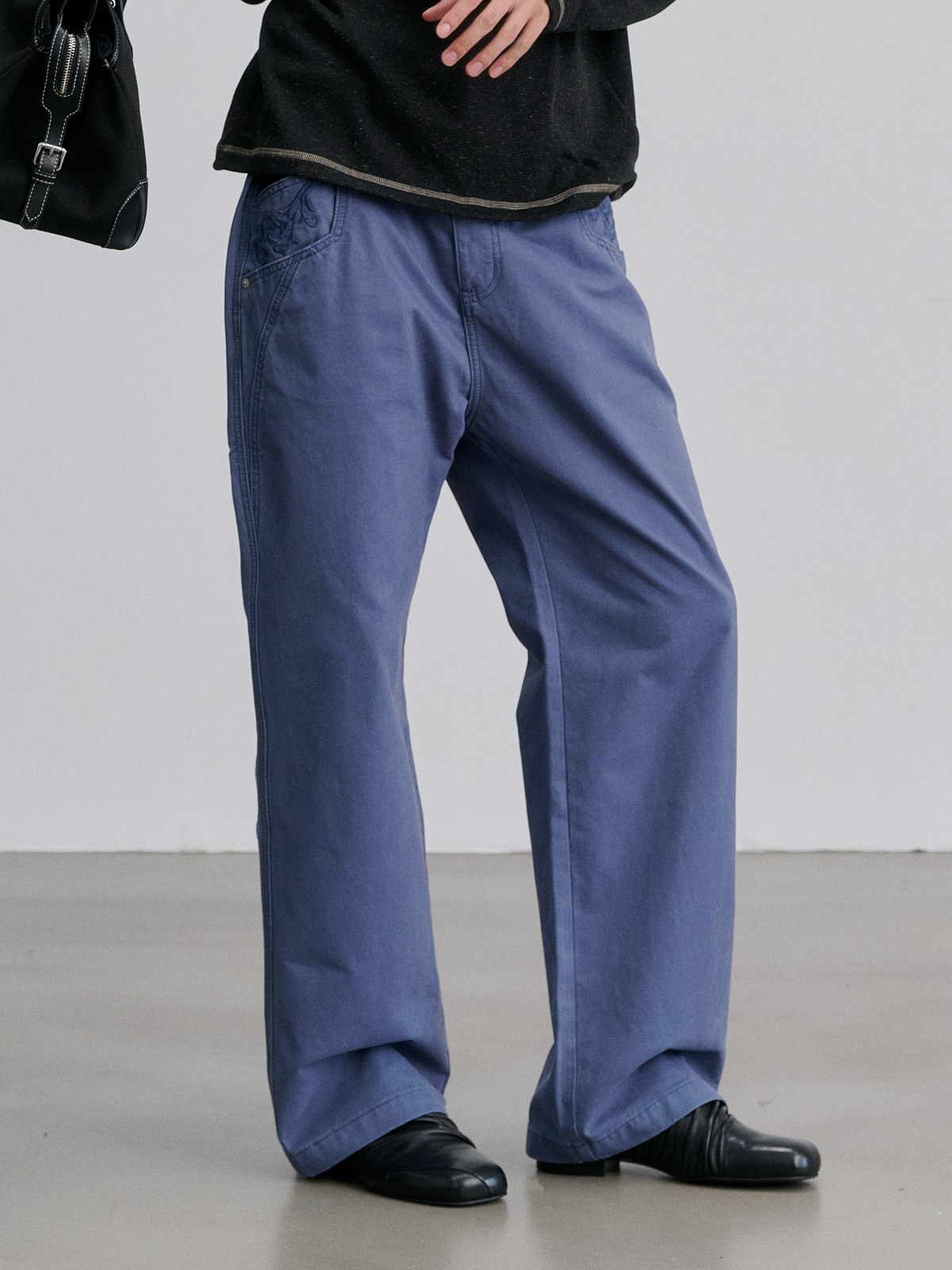 CATSSTAC Retro Embroidered Washed Wide-Leg Jeans