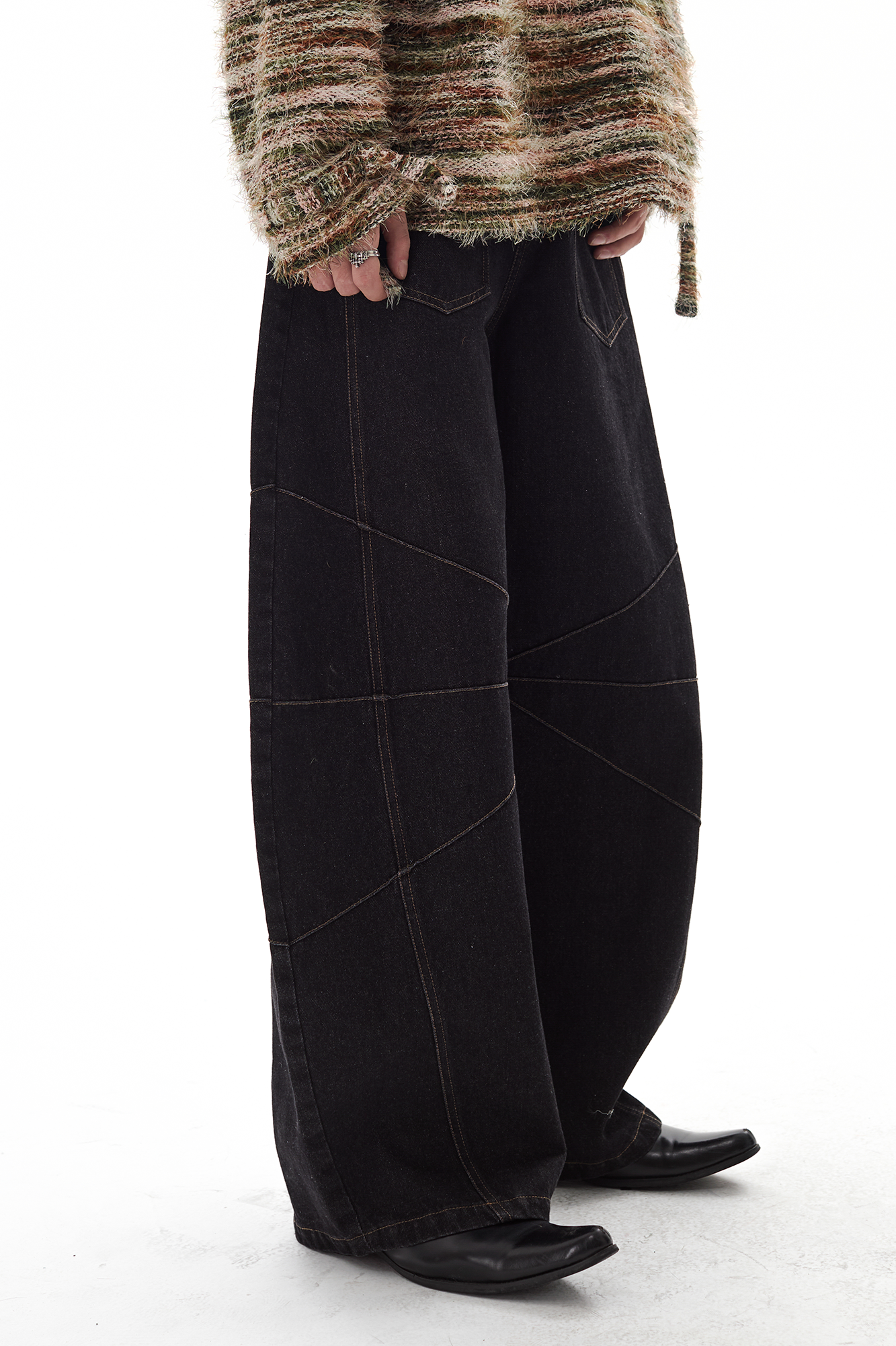 PASET Wide-Leg Raw Denim Curved  Jeans