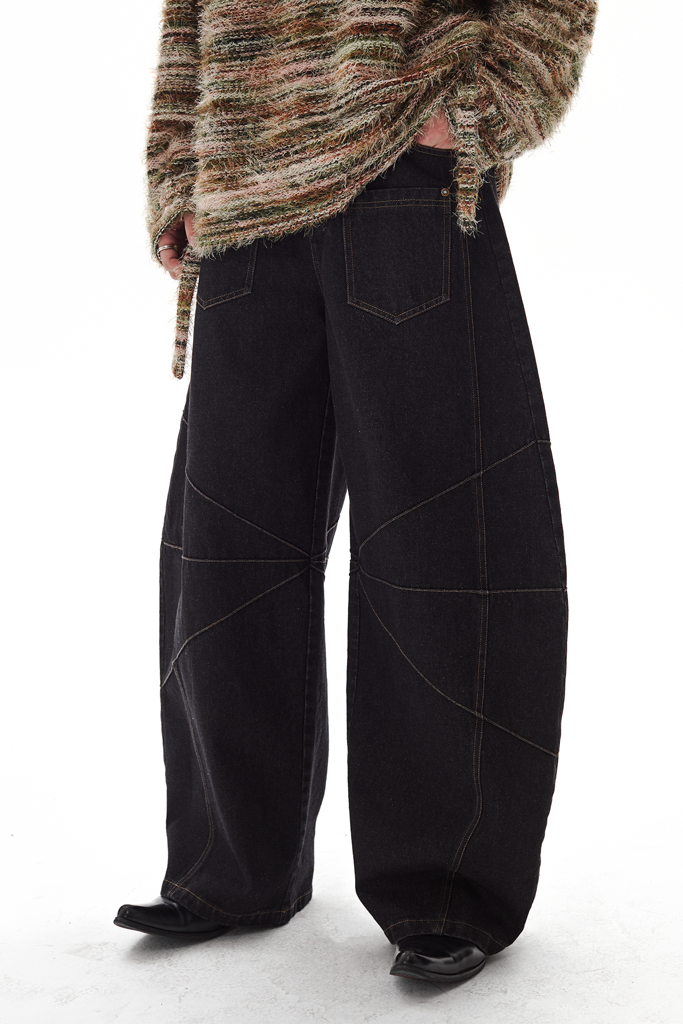 PASET Wide-Leg Raw Denim Curved  Jeans