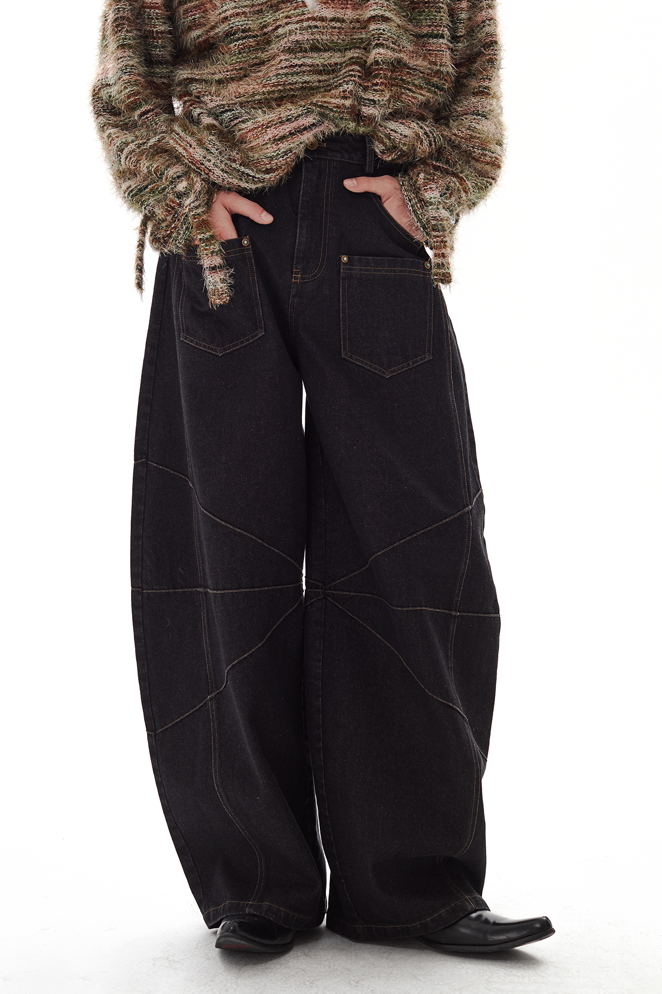 PASET Wide-Leg Raw Denim Curved  Jeans