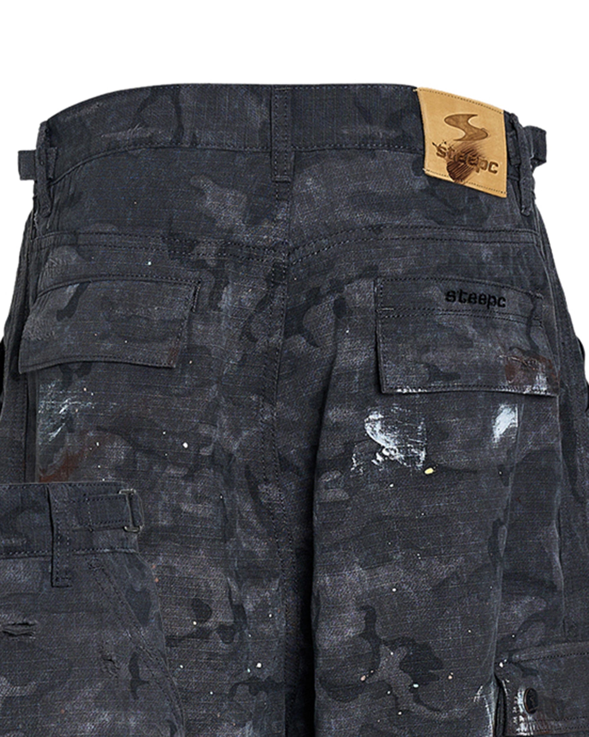 STEEPC Ink-Splashed Camo Cargo Pants Black