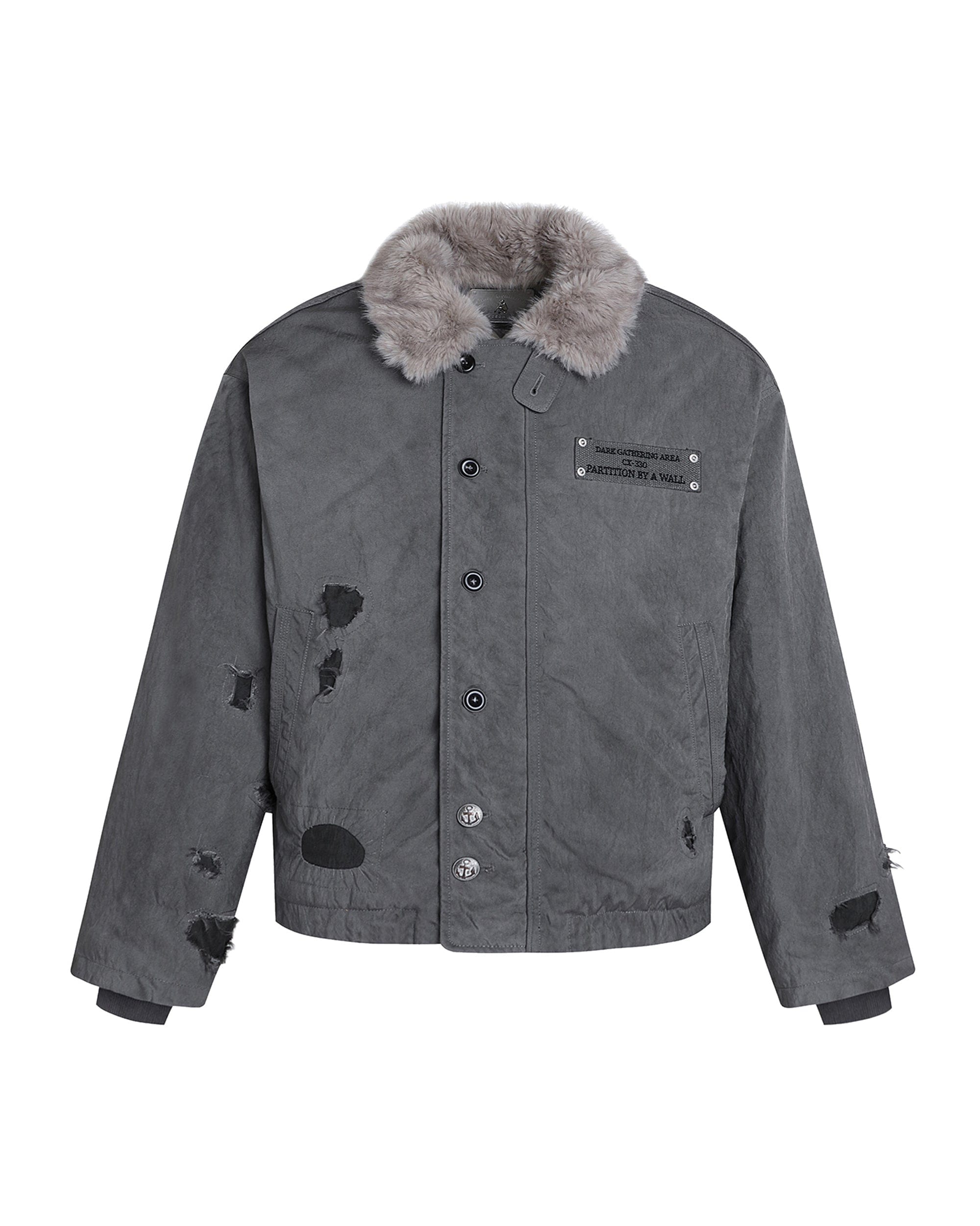 FACEONLAB Distressed Reversible Fuzzy N1 Military Jacket Grey