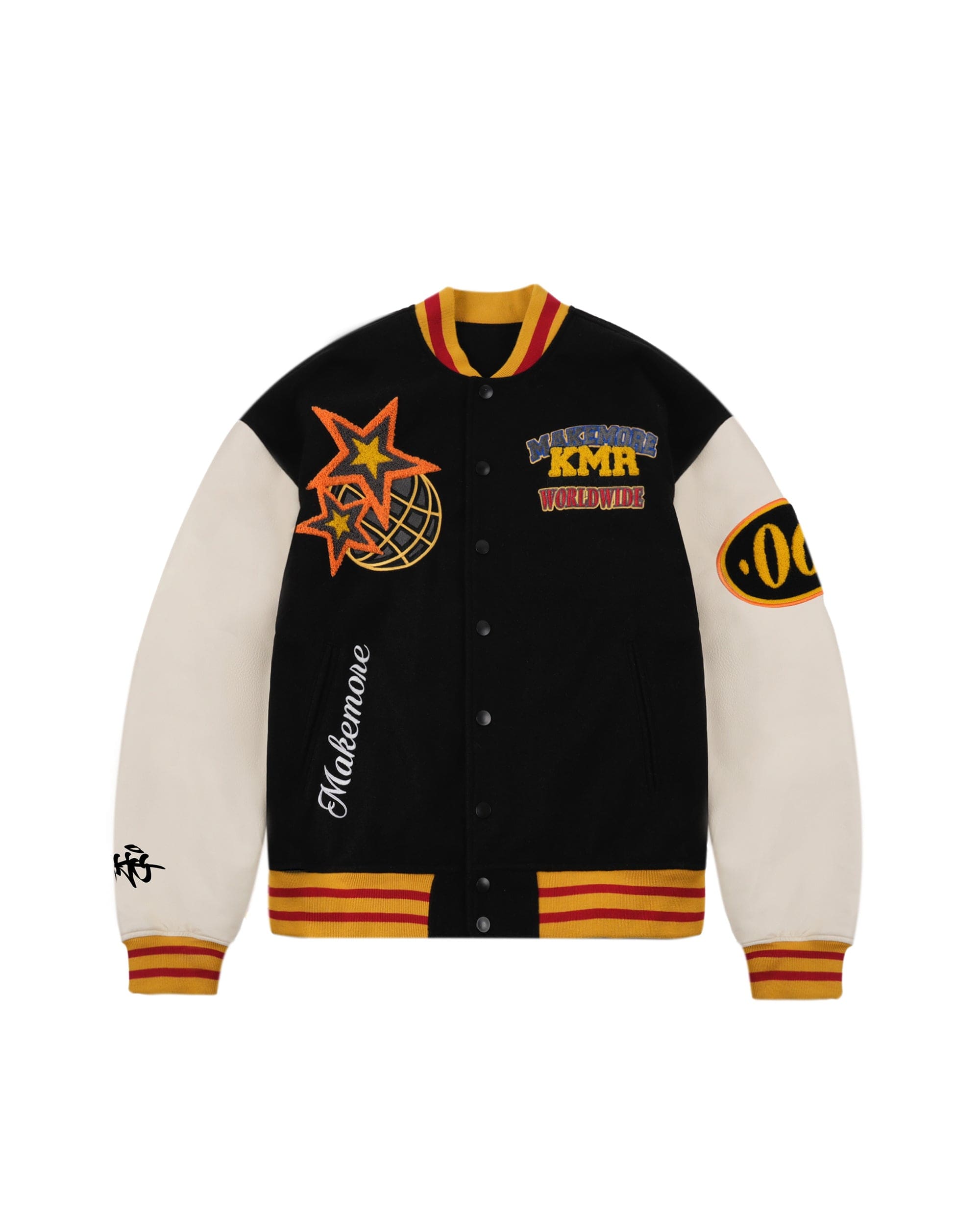 MAKEMORE KMR Patchwork Baseball Jacket, premium urban and streetwear designers apparel on PROJECTISR.com, MAKEMORE