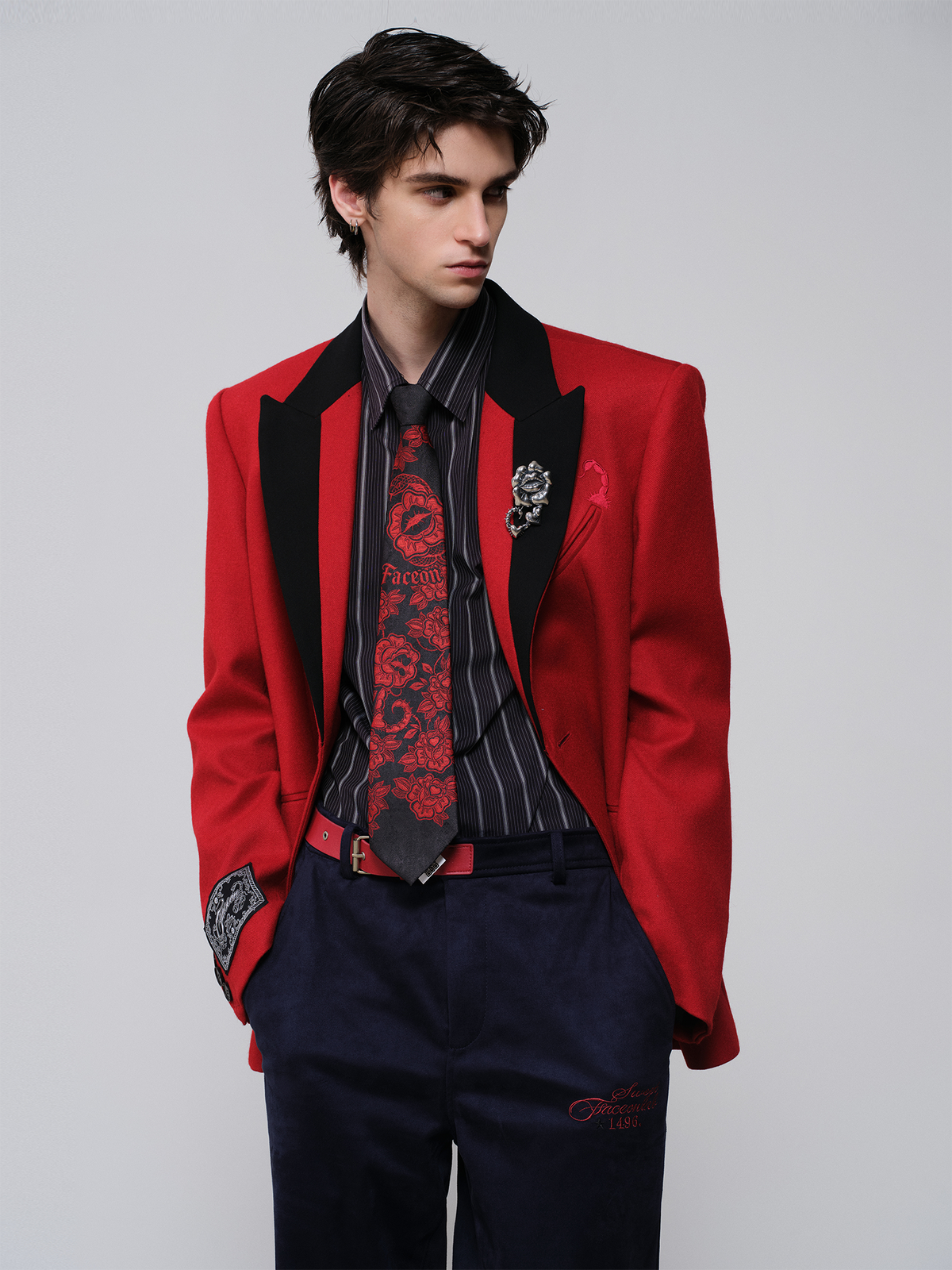 FACEONLAB Scorpion-Tail Embroidered Wool-Blend Blazer