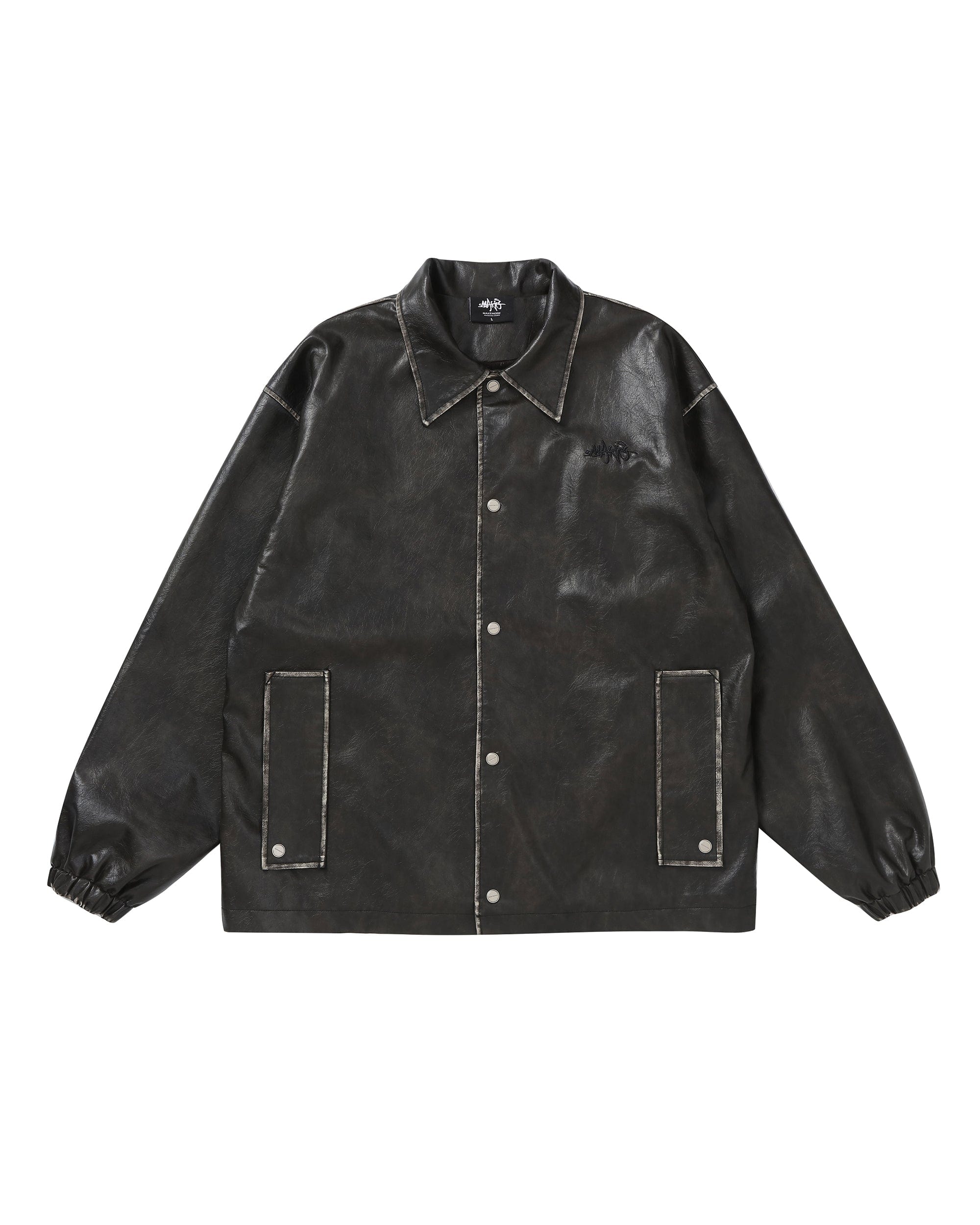 MAKEMORE Classic Faux Leather Embossed Coach Jacket