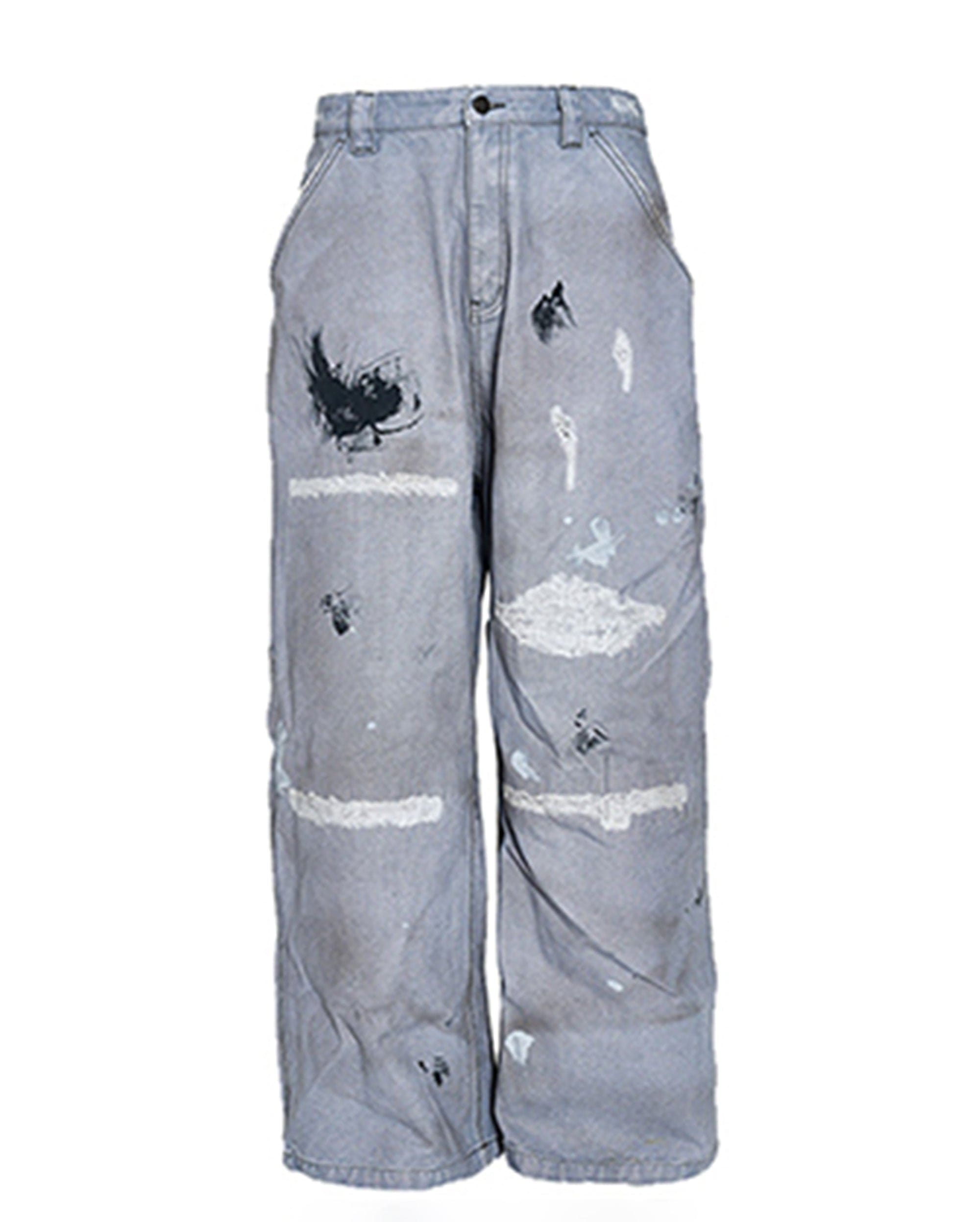 STEEPC Distressed Spliced Wide-Leg Pant