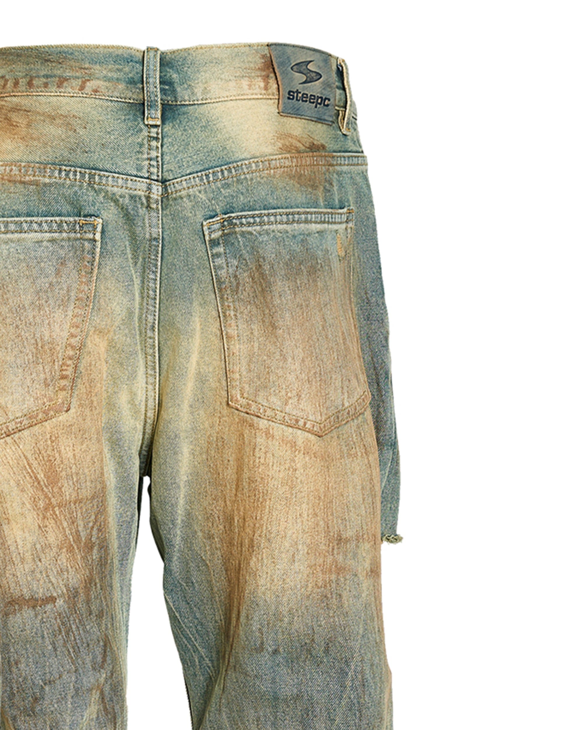 STEEPC Acid-Washed Ripped Flare Jeans