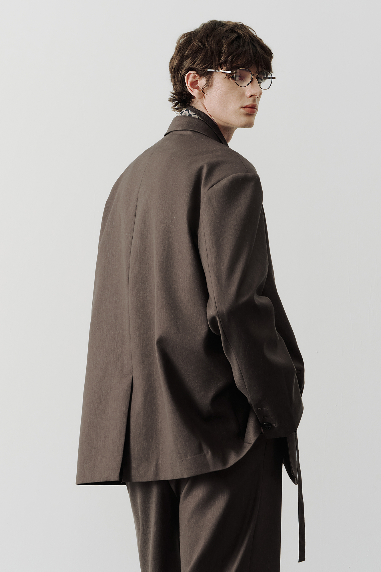 SAME FLOW Linen-Blend Split Hem Draped-Tie Blazer