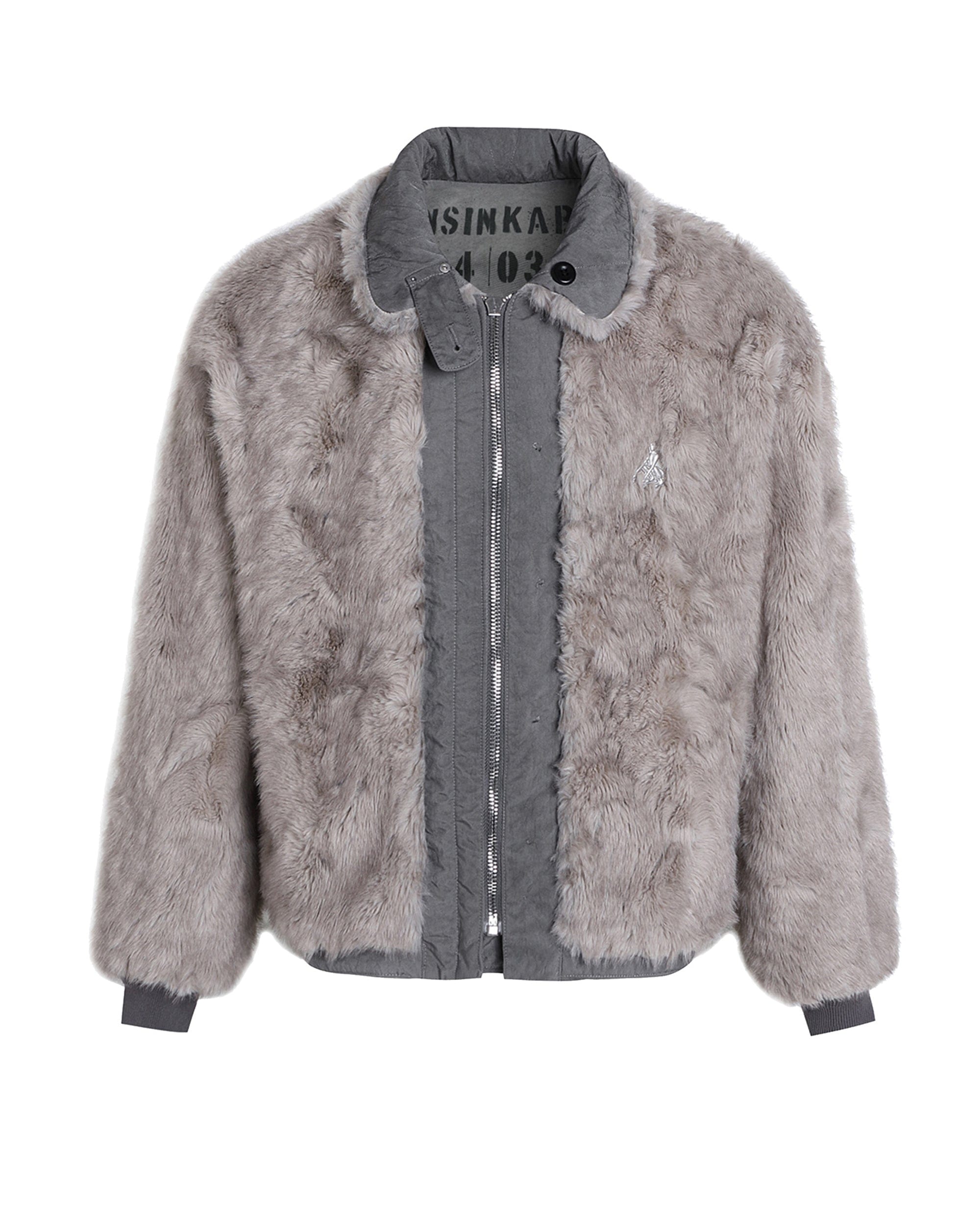 FACEONLAB Distressed Reversible Fuzzy N1 Military Jacket Grey