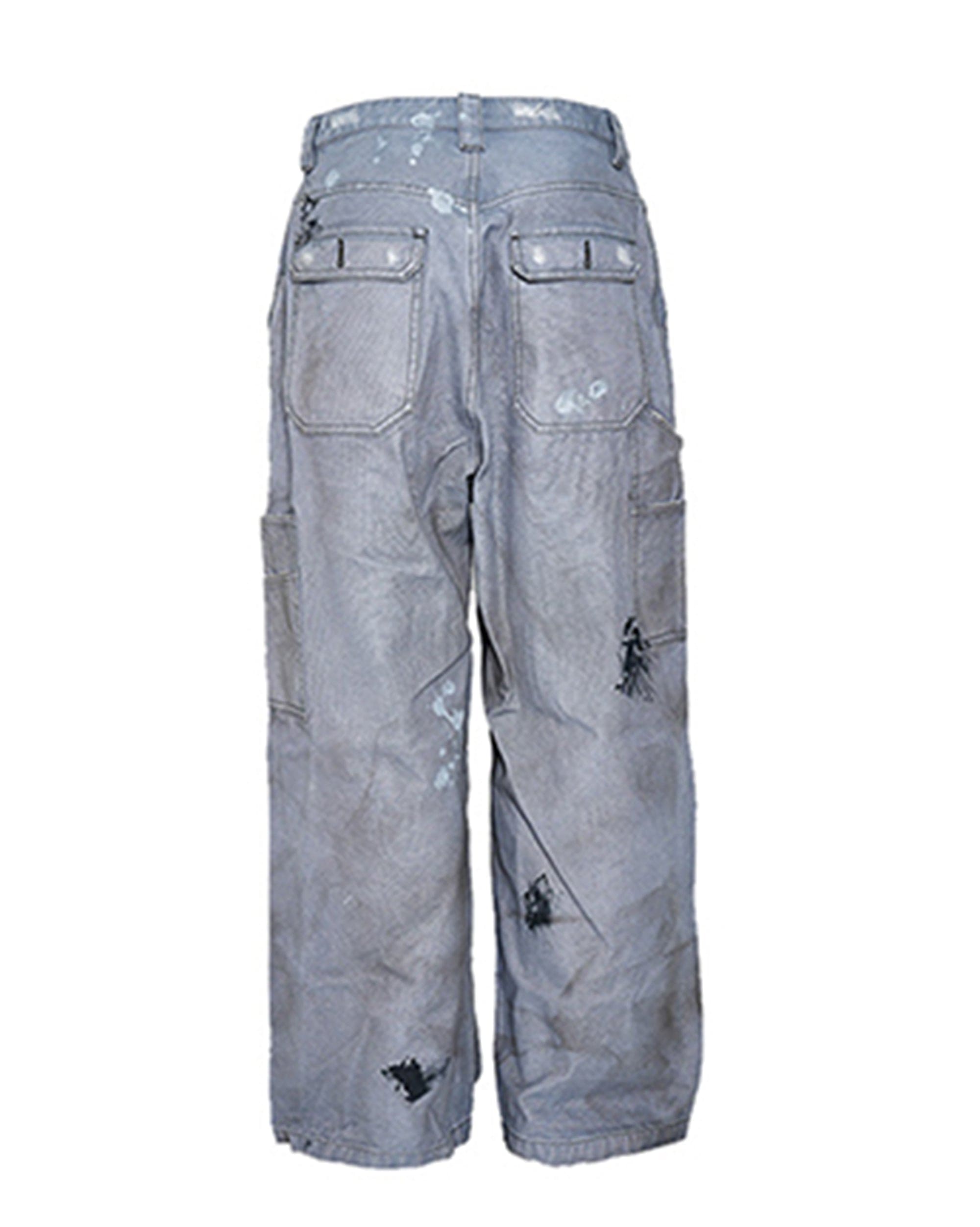 STEEPC Distressed Spliced Wide-Leg Pant