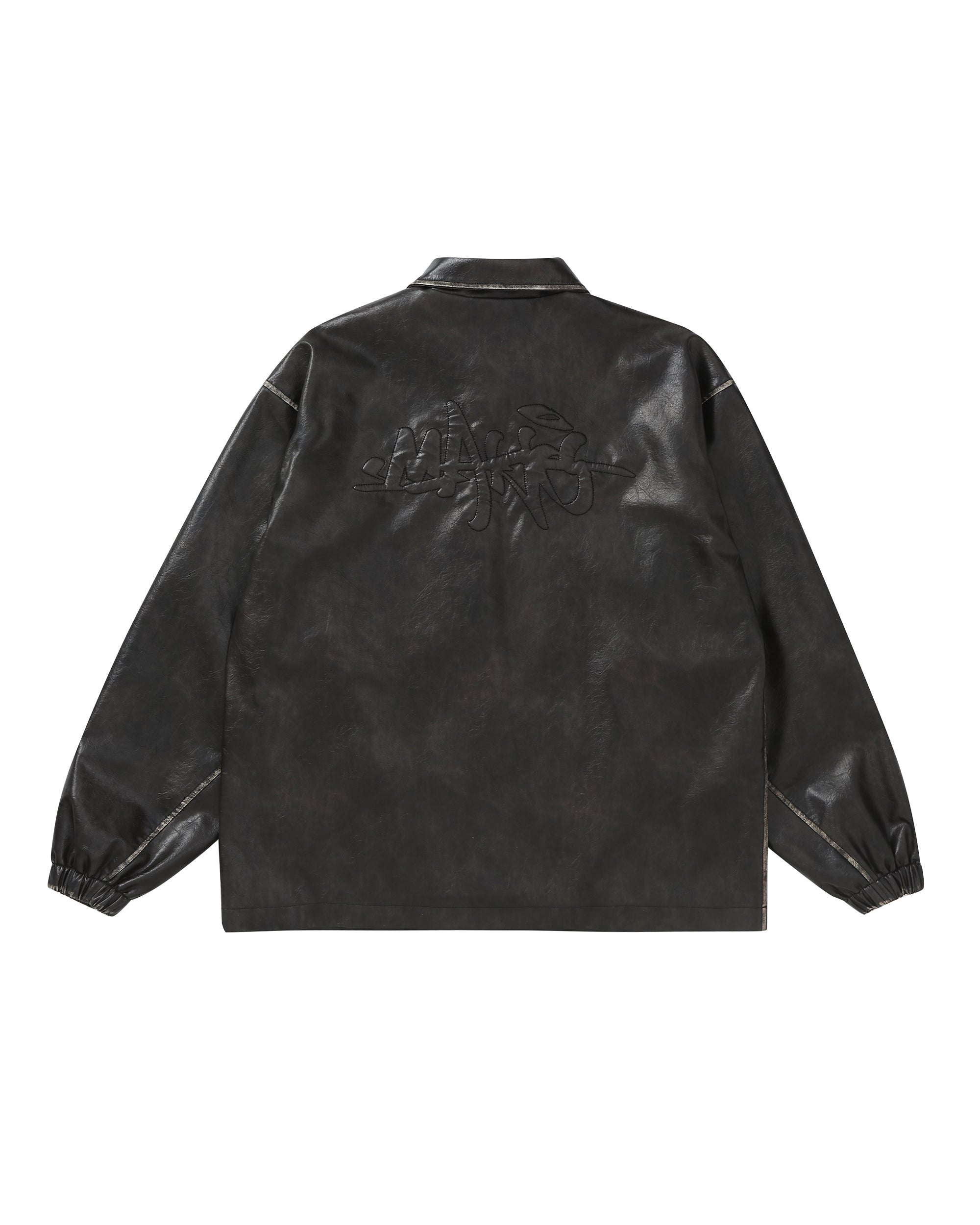 MAKEMORE Classic Faux Leather Embossed Coach Jacket