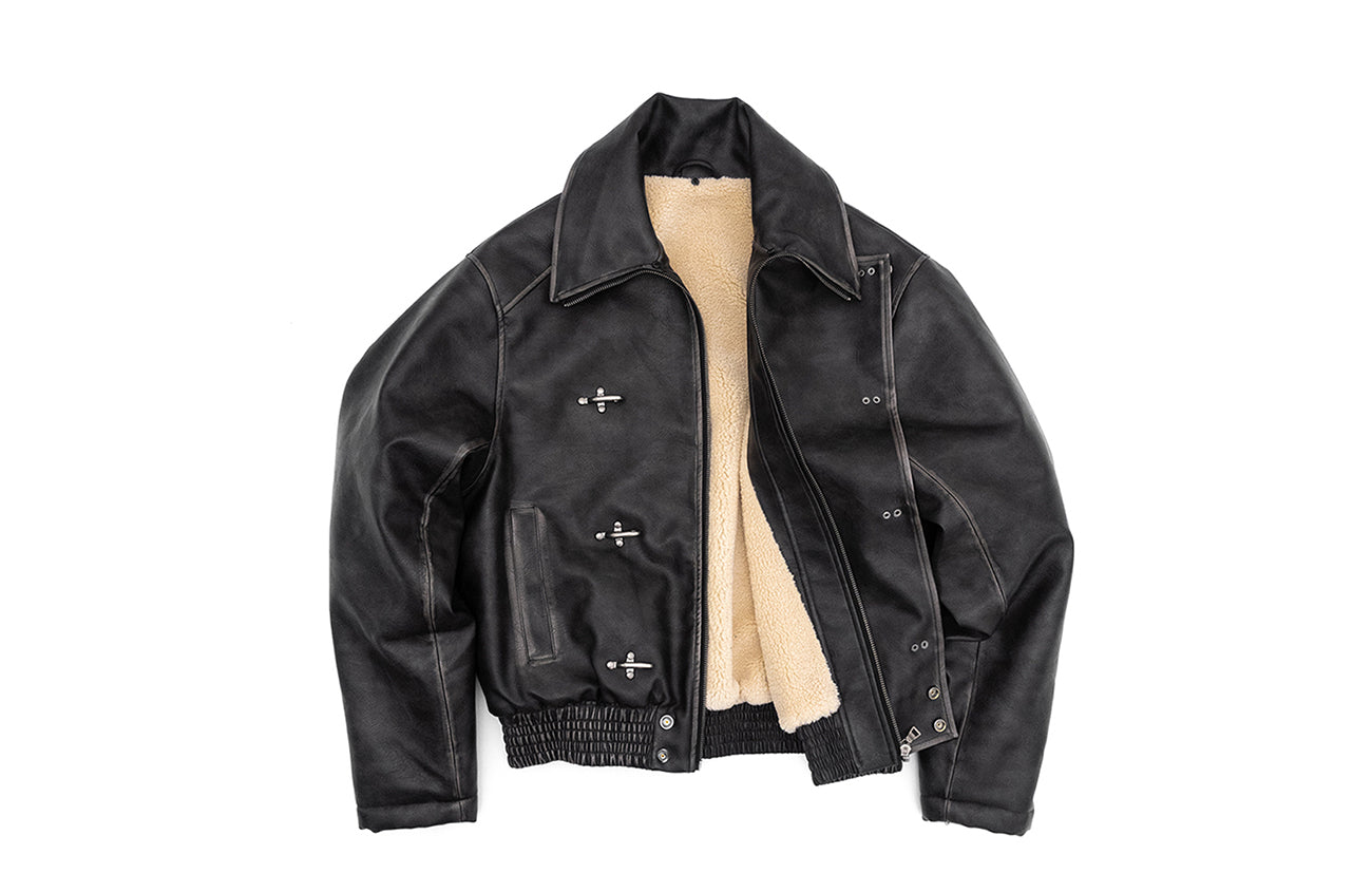 IN EXISTENCE Asymmetric Placket Washed Moto Jacket, premium urban and streetwear designers apparel on PROJECTISR.com, IN EXISTENCE