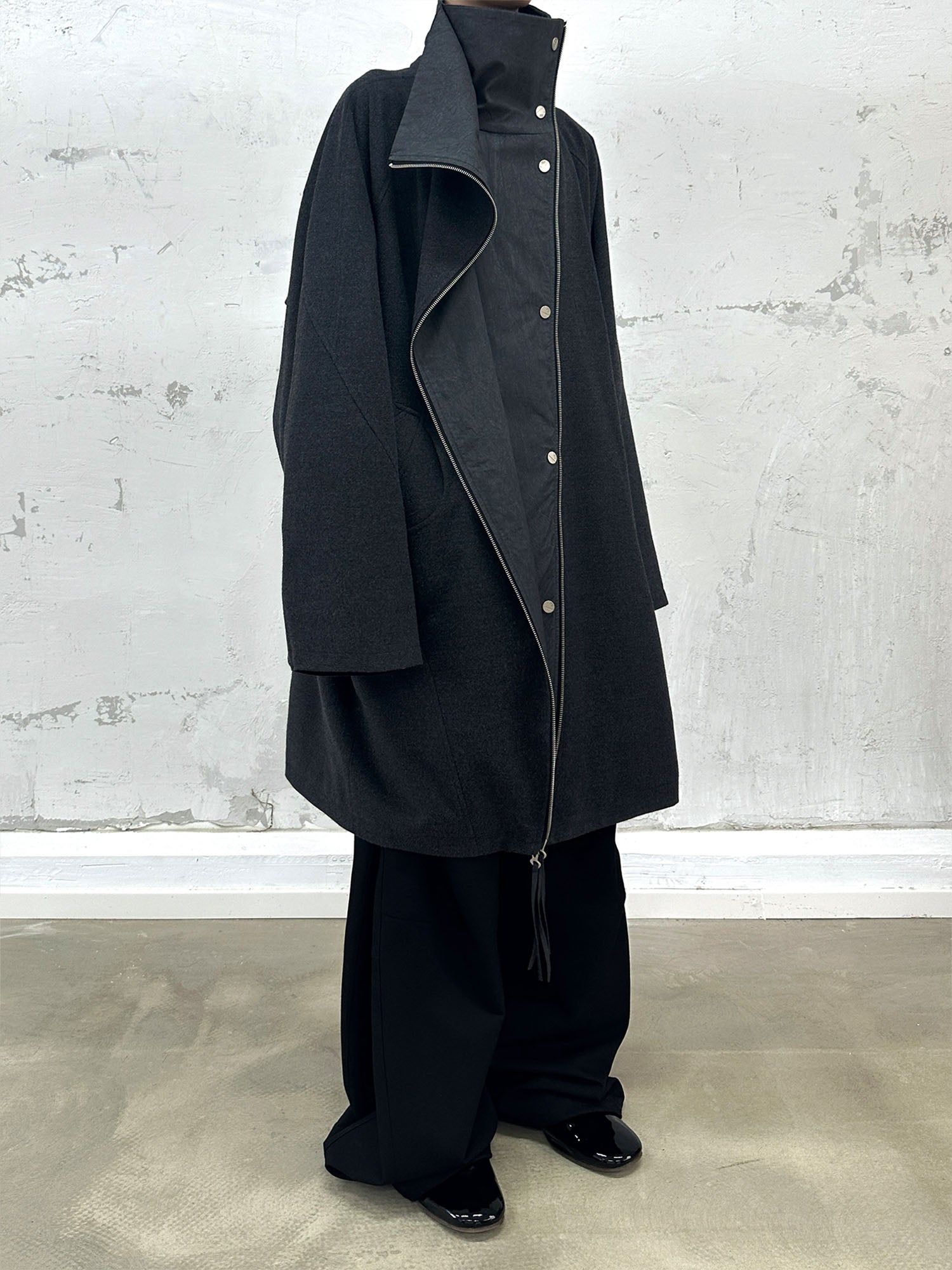 RELABEL Layered Placket Wool Blend Coat