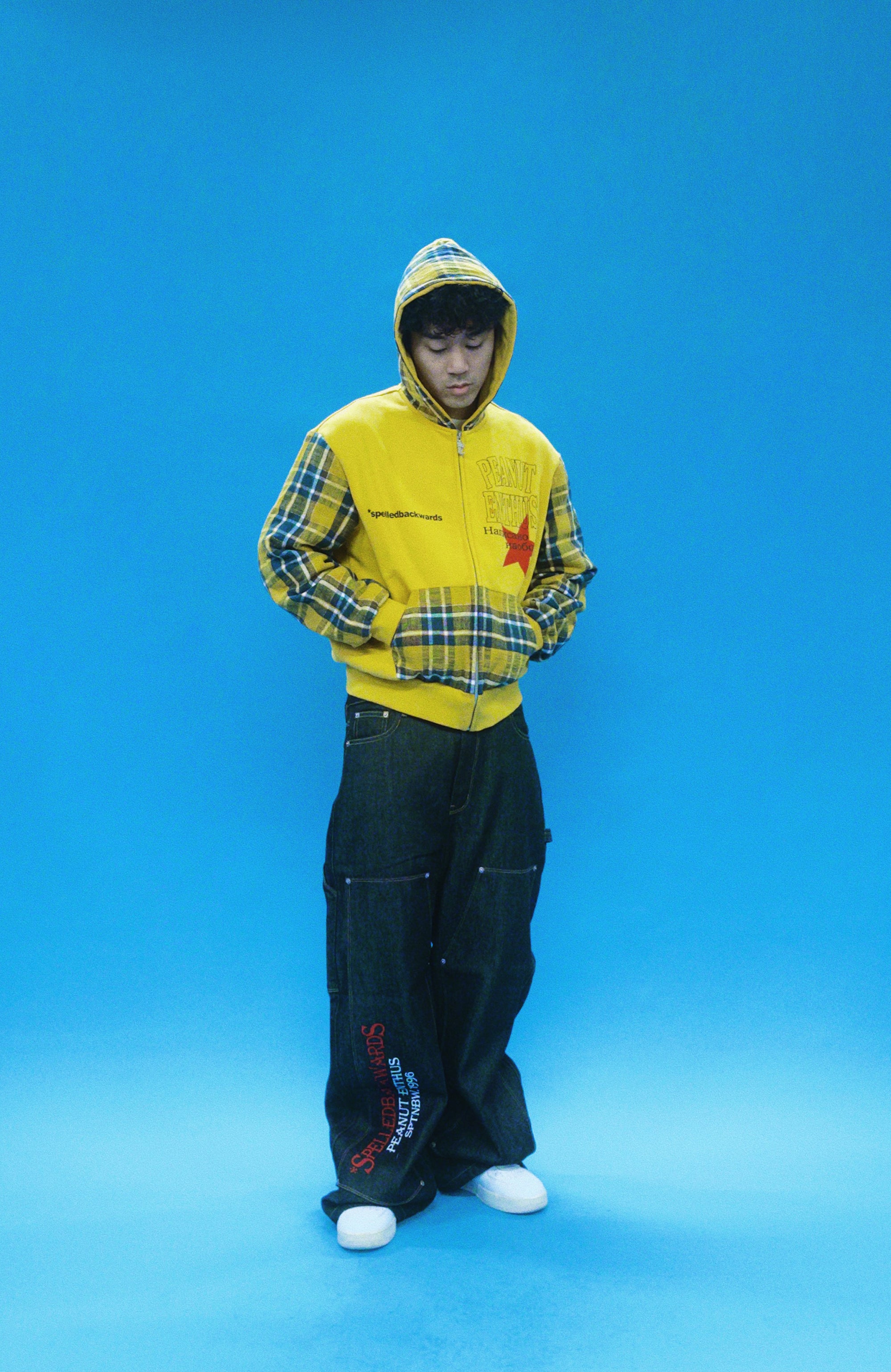 EVETS Plaid Panel Zip-Up Street Hoodie
