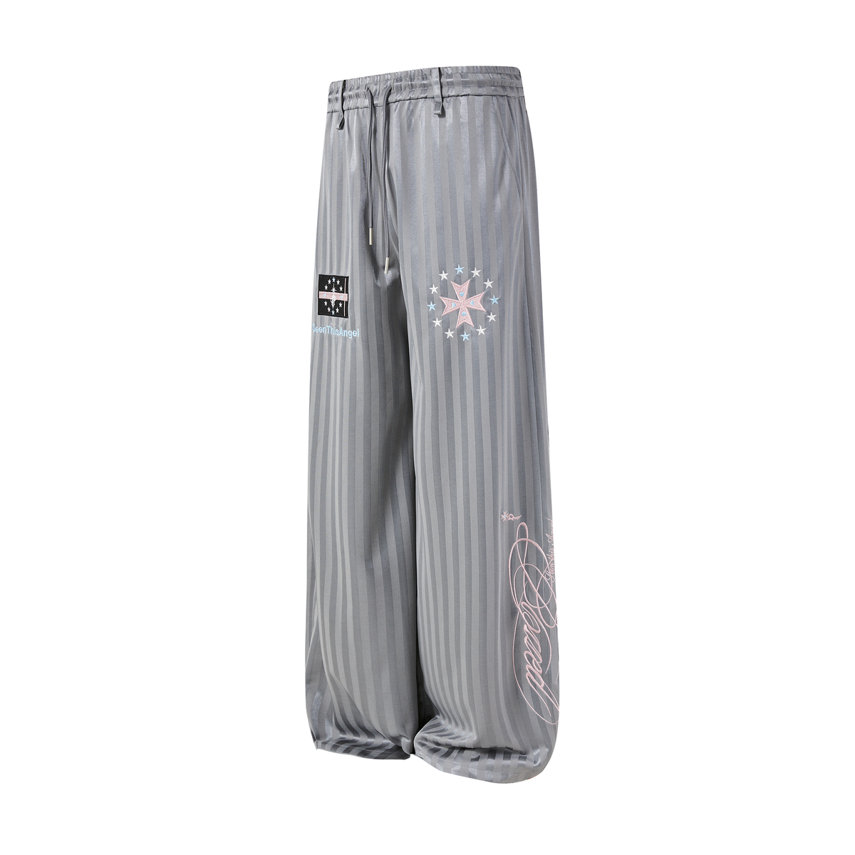 PASET Striped Embroidered Wide-Leg Pants