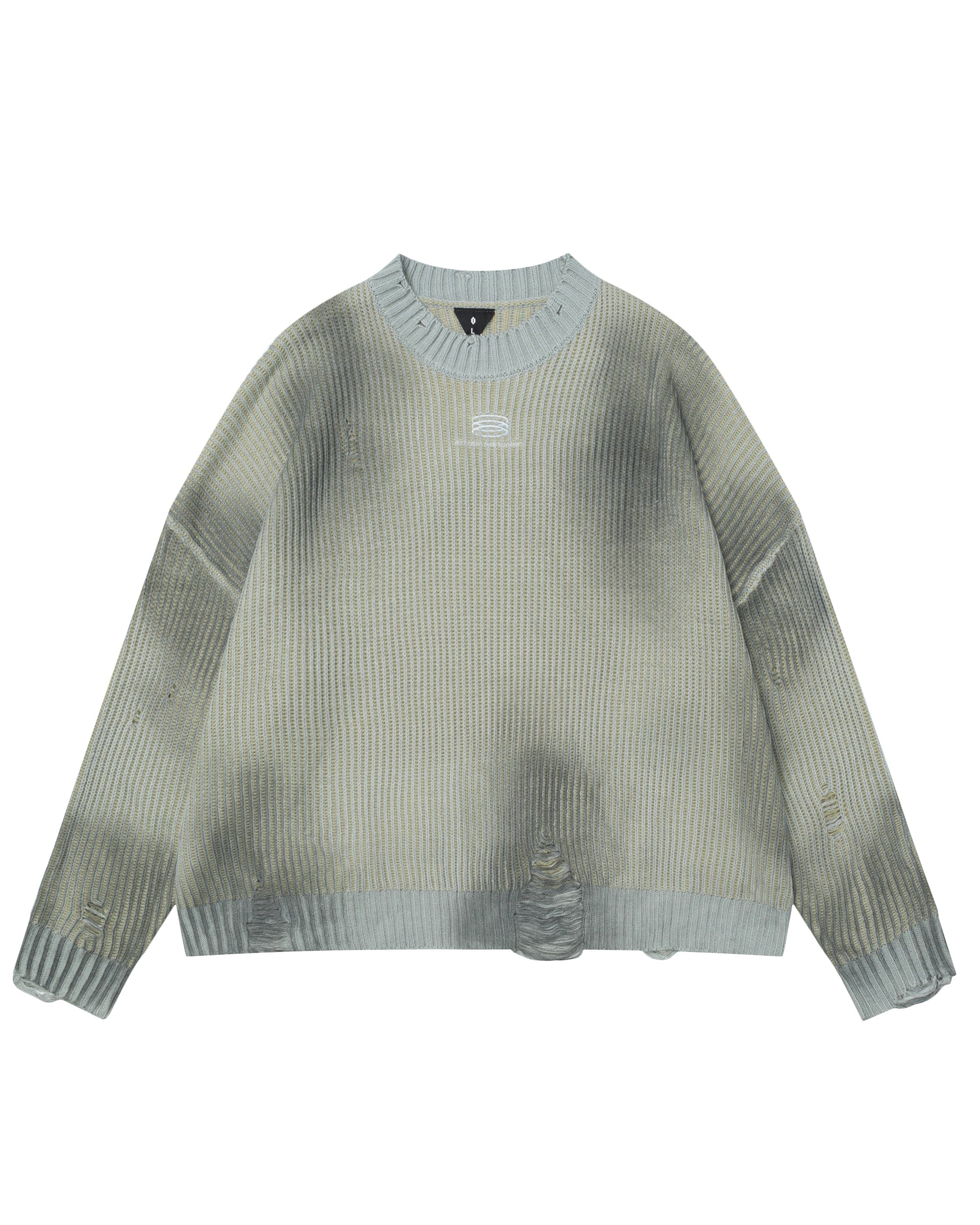 OVDY Faded Ripped Embroidered LOGO Sweater