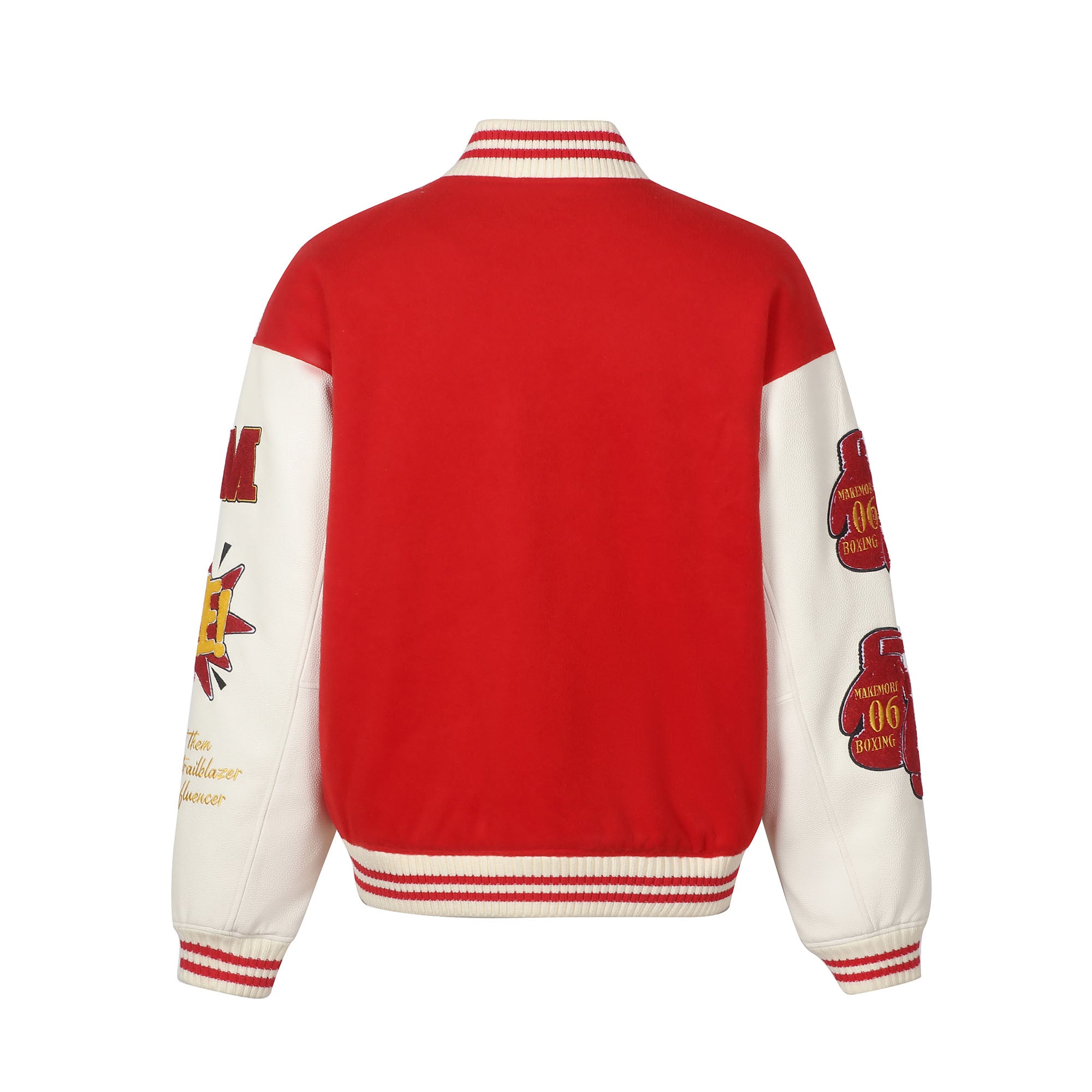 MAKEMORE Boxing Patch PU Sleeve Varsity Jacket