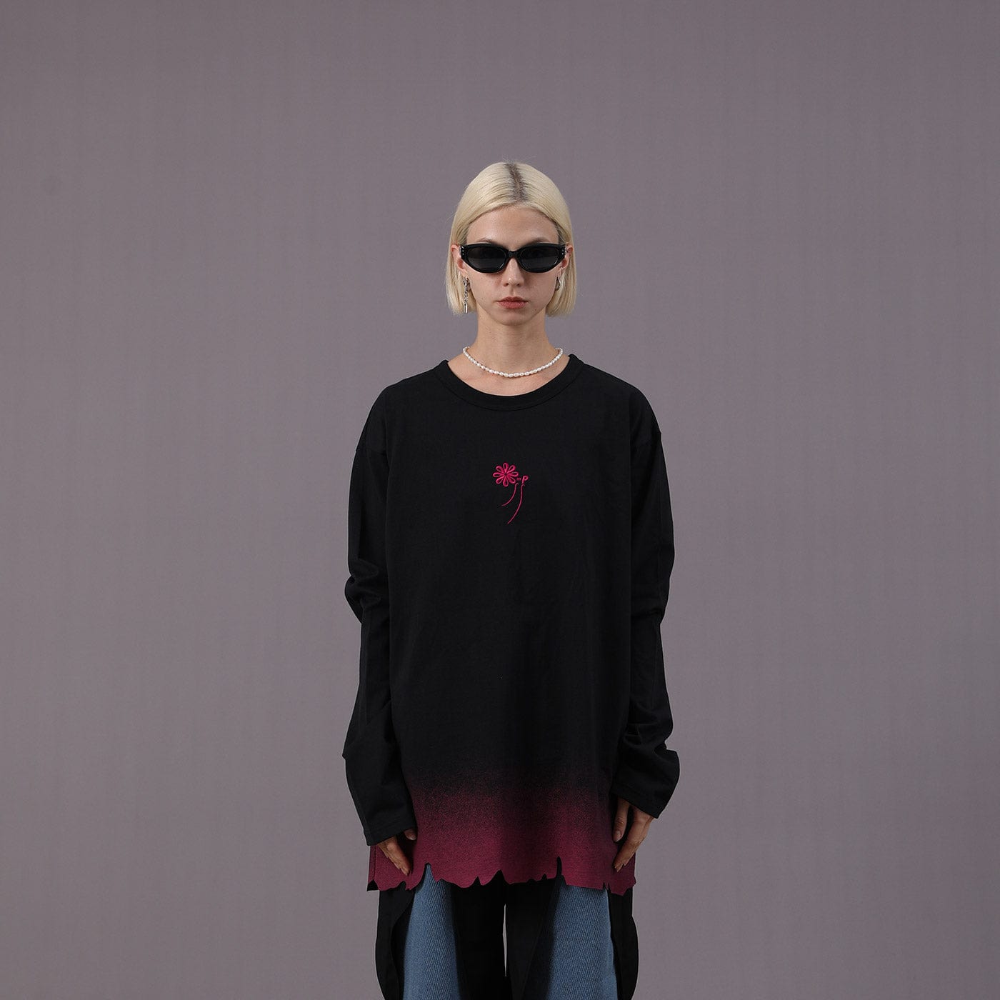 MIICHOUS Raw-Edge Embroidery Gradient L/S Tee, premium urban and streetwear designers apparel on PROJECTISR.com, Miichous