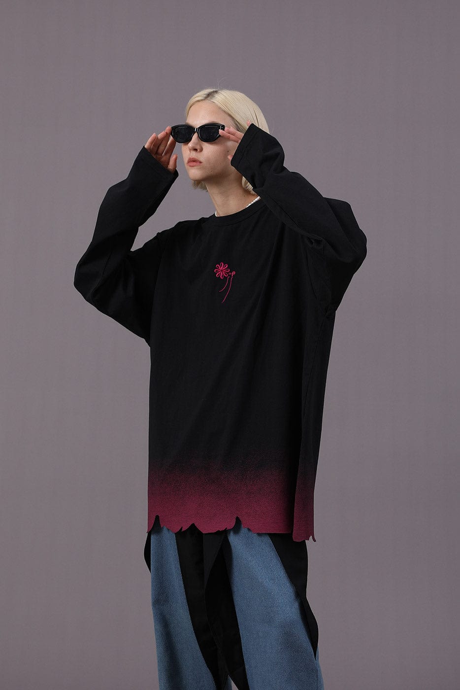 MIICHOUS Raw-Edge Embroidery Gradient L/S Tee, premium urban and streetwear designers apparel on PROJECTISR.com, Miichous