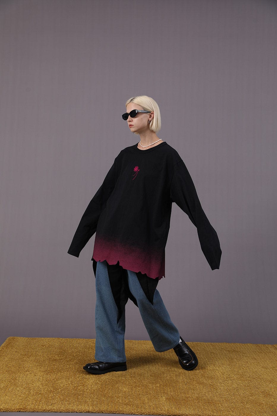 MIICHOUS Raw-Edge Embroidery Gradient L/S Tee, premium urban and streetwear designers apparel on PROJECTISR.com, Miichous